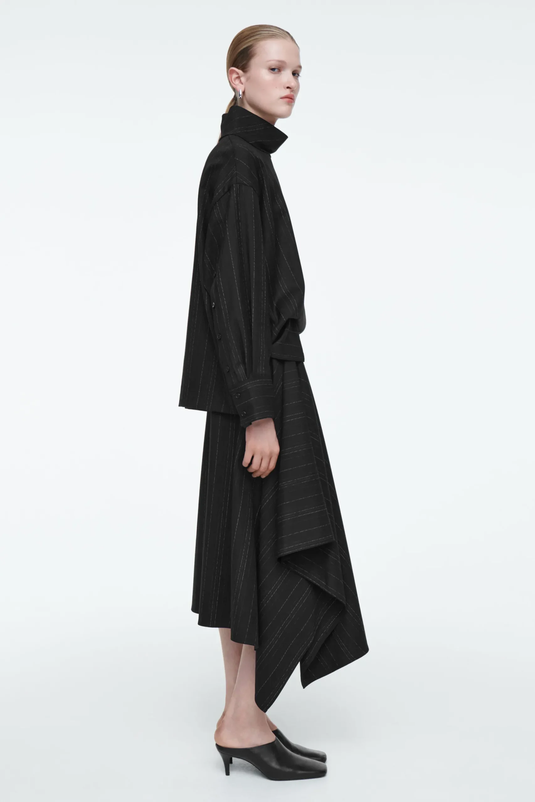 Fashion COS ASYMETRYCZNA WEŁNIANA SPÓDNICA W PRĄŻKI