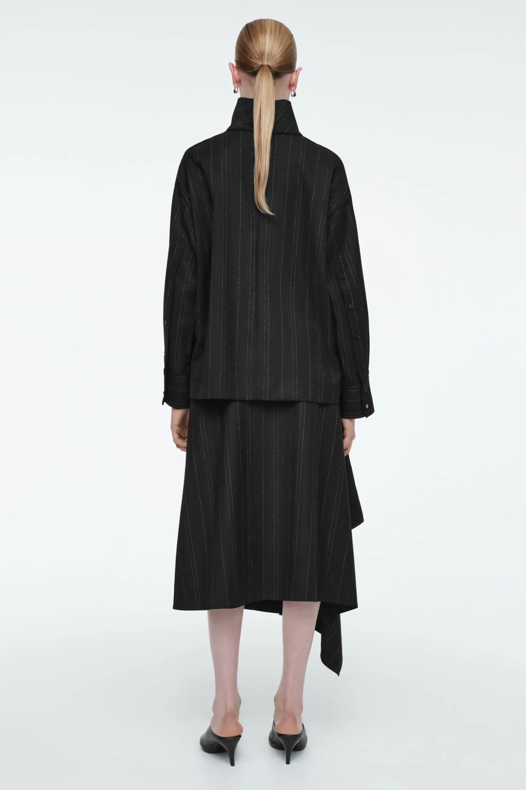 Fashion COS ASYMETRYCZNA WEŁNIANA SPÓDNICA W PRĄŻKI
