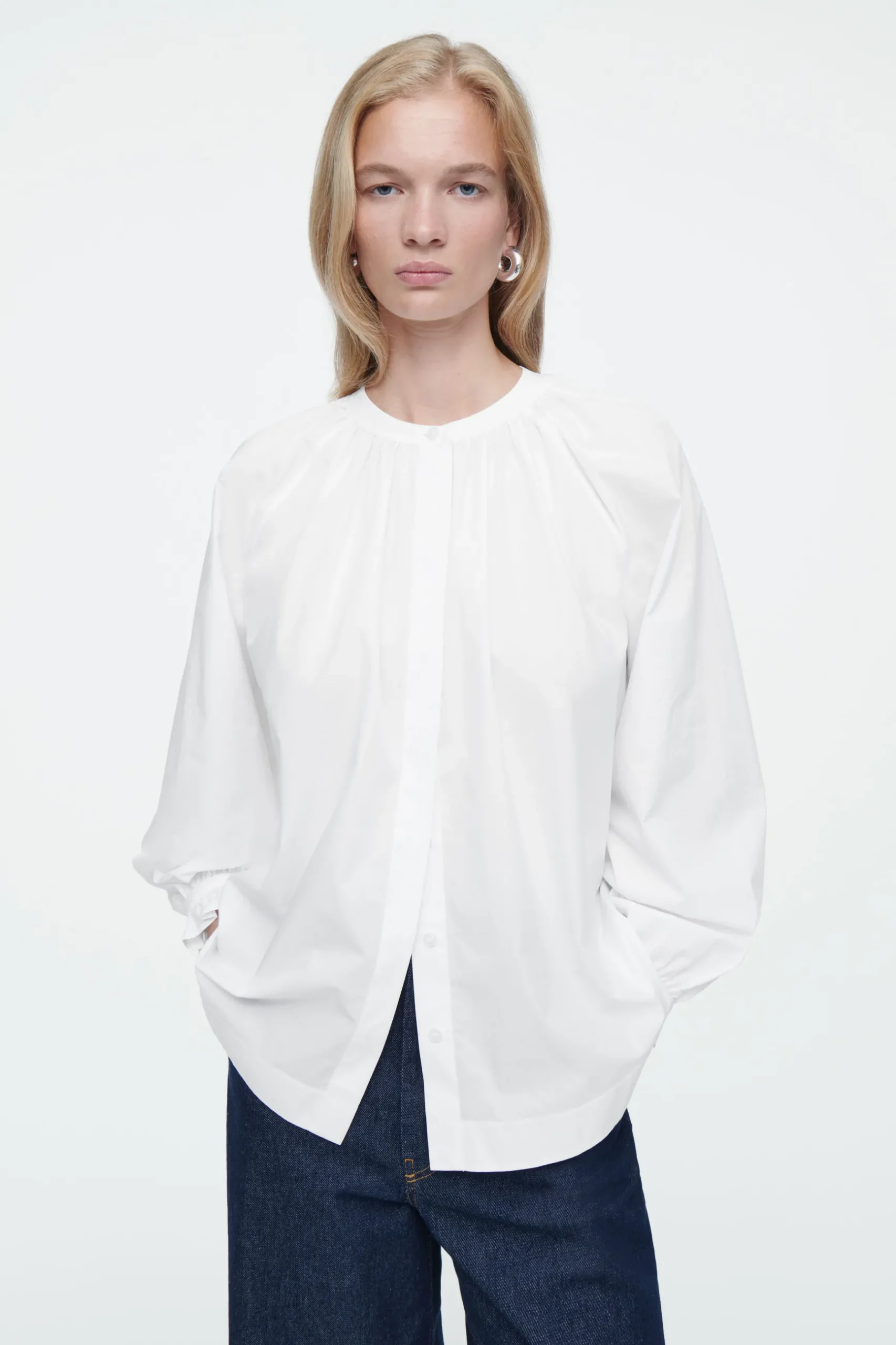 Fashion COS BLUZKA Z MARSZCZONYMI MANKIETAMI
