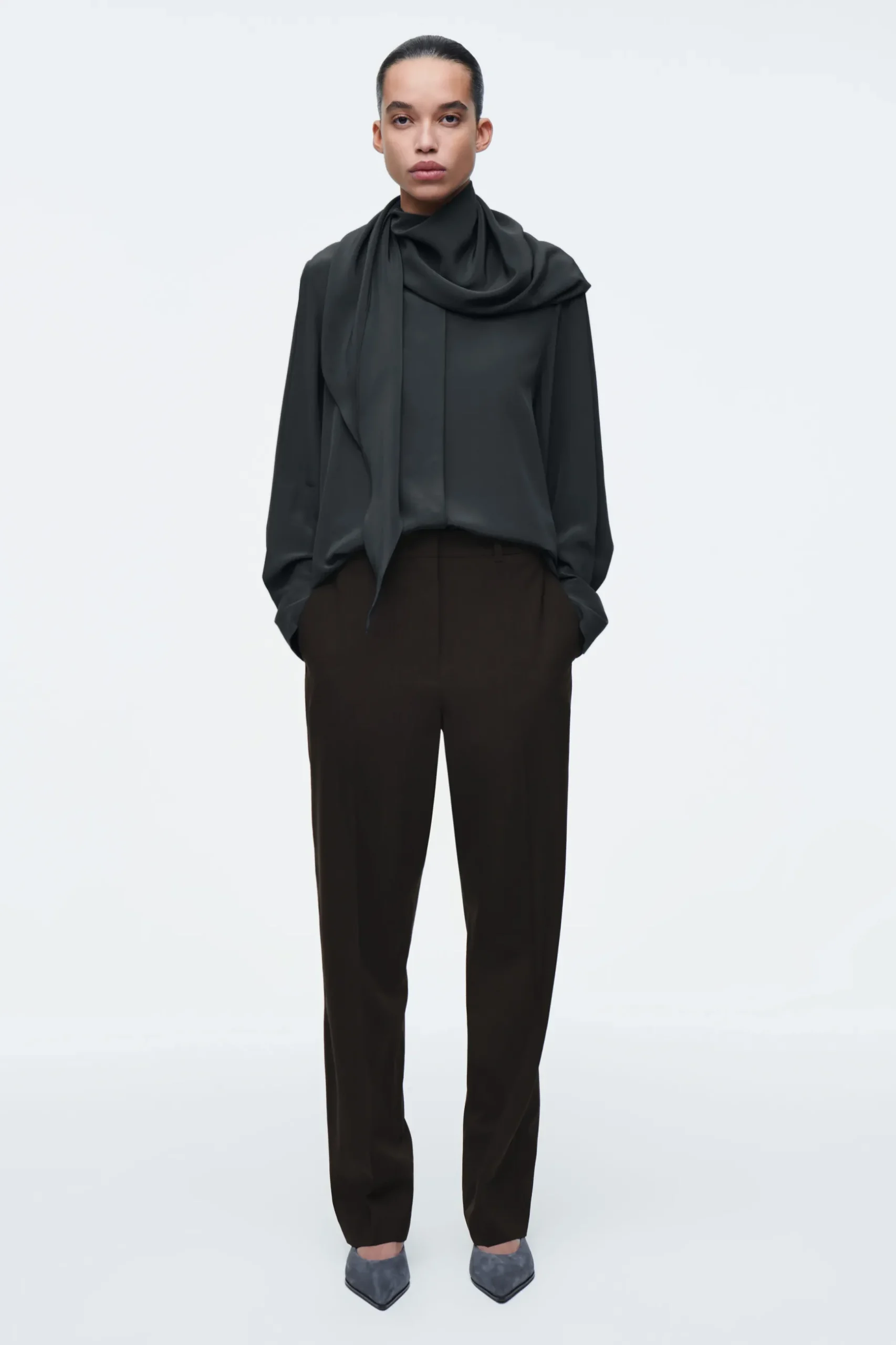 Fashion COS JEDWABNA KOSZULA Z SZALOWYM KOŁNIERZEM
