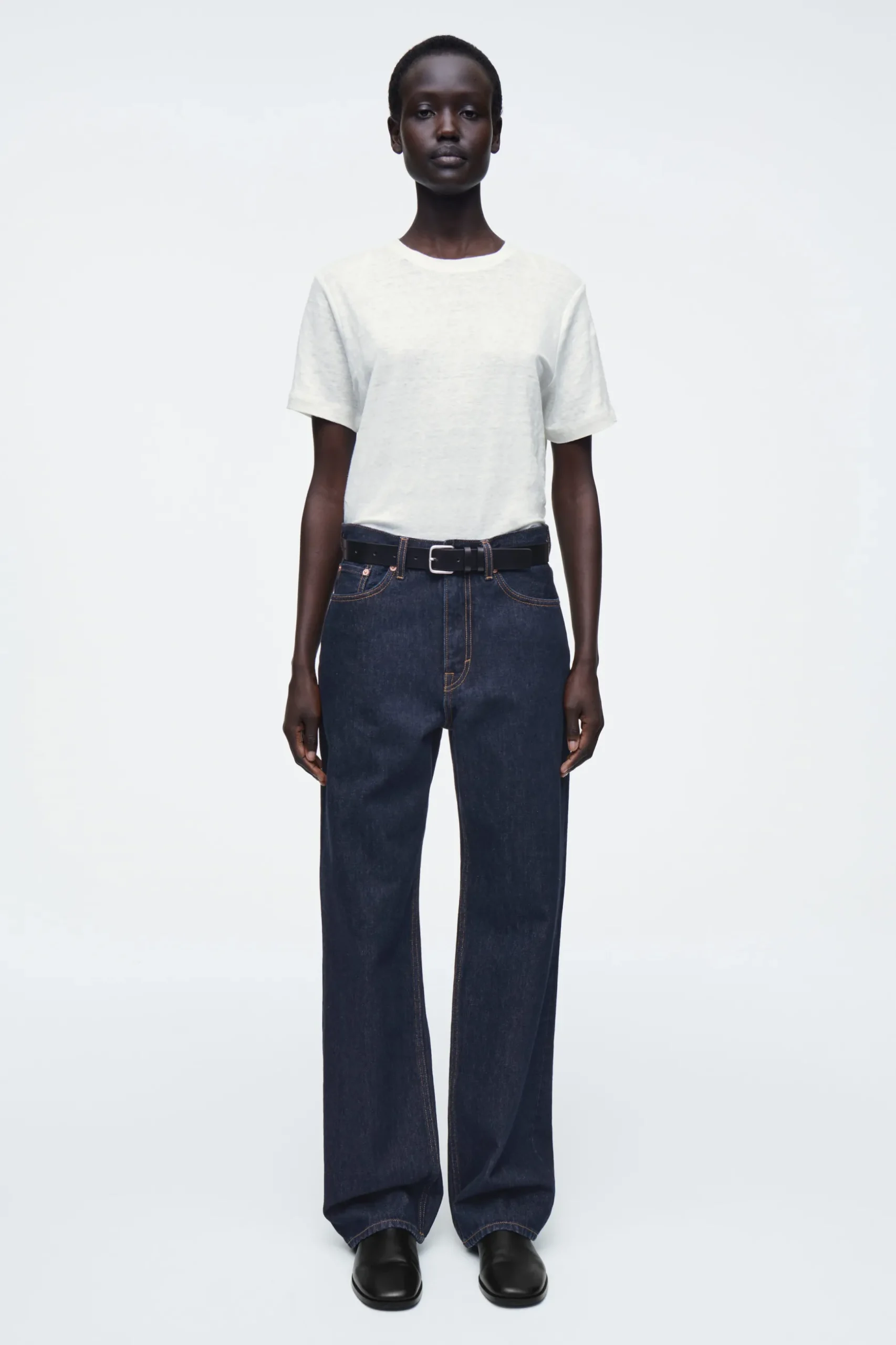 Fashion COS LNIANY T-SHIRT Z OKRĄGŁYM DEKOLTEM