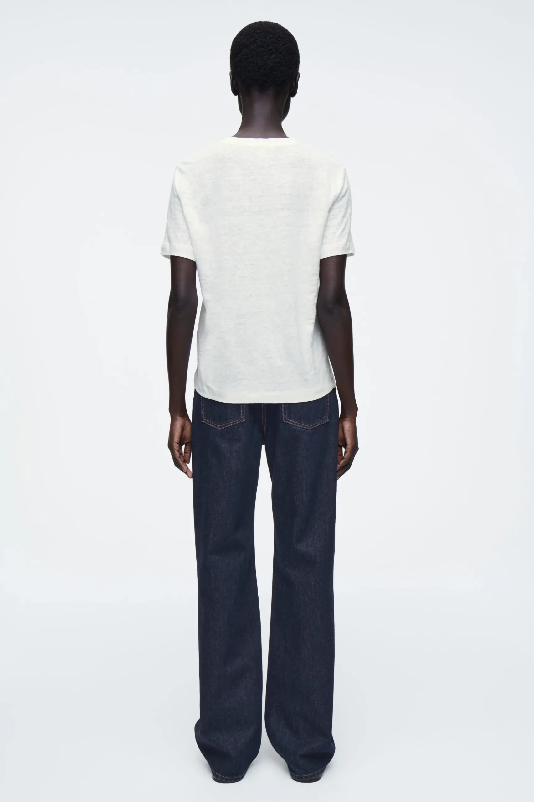 Fashion COS LNIANY T-SHIRT Z OKRĄGŁYM DEKOLTEM