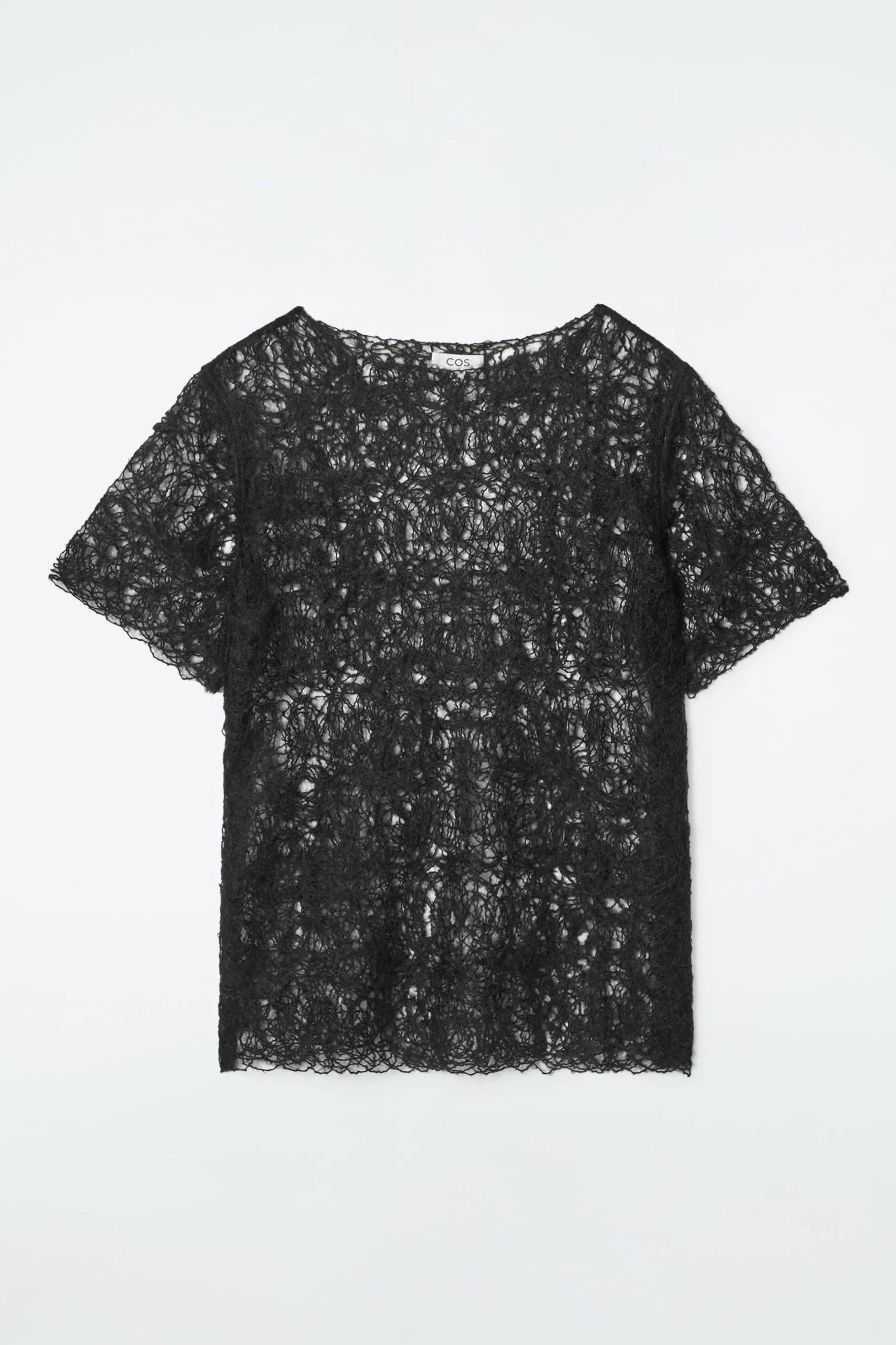 Fashion COS MOHEROWY T-SHIRT Z PRZEŚWITUJĄCYM HAFTEM