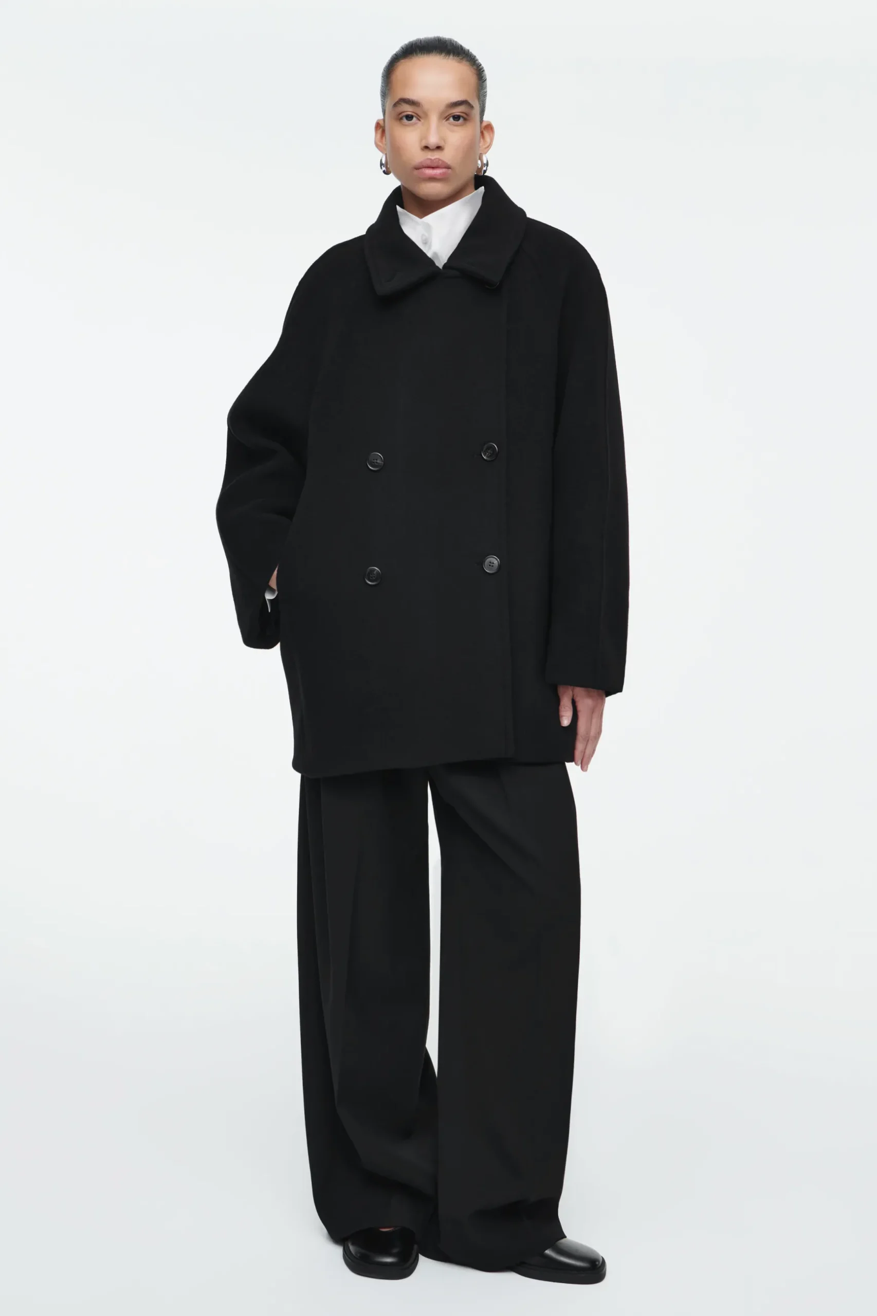 Fashion COS OVERSIZE'OWA WEŁNIANA DWURZĘDOWA KURTKA MARYNARSKA