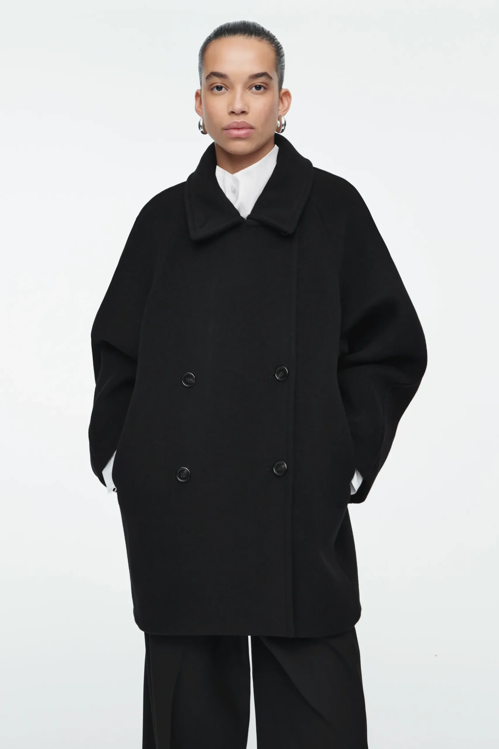 Fashion COS OVERSIZE'OWA WEŁNIANA DWURZĘDOWA KURTKA MARYNARSKA