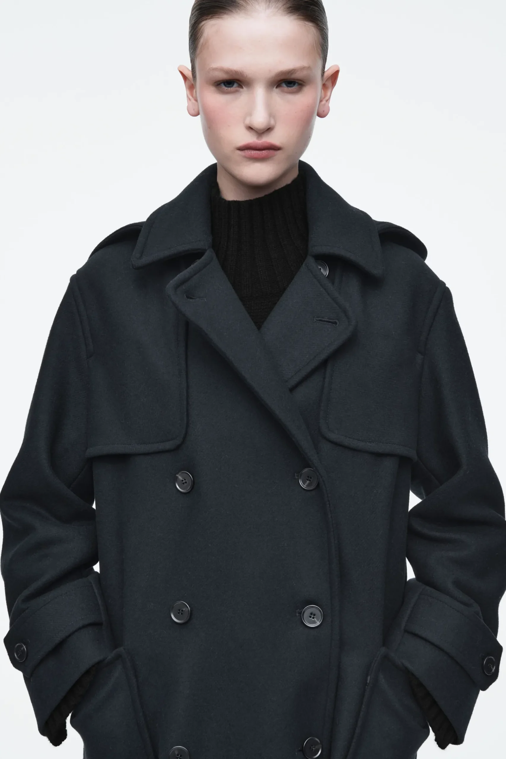 Fashion COS PŁASZCZ Z MOLTONU Z WEŁNĄ Z KAPTUREM
