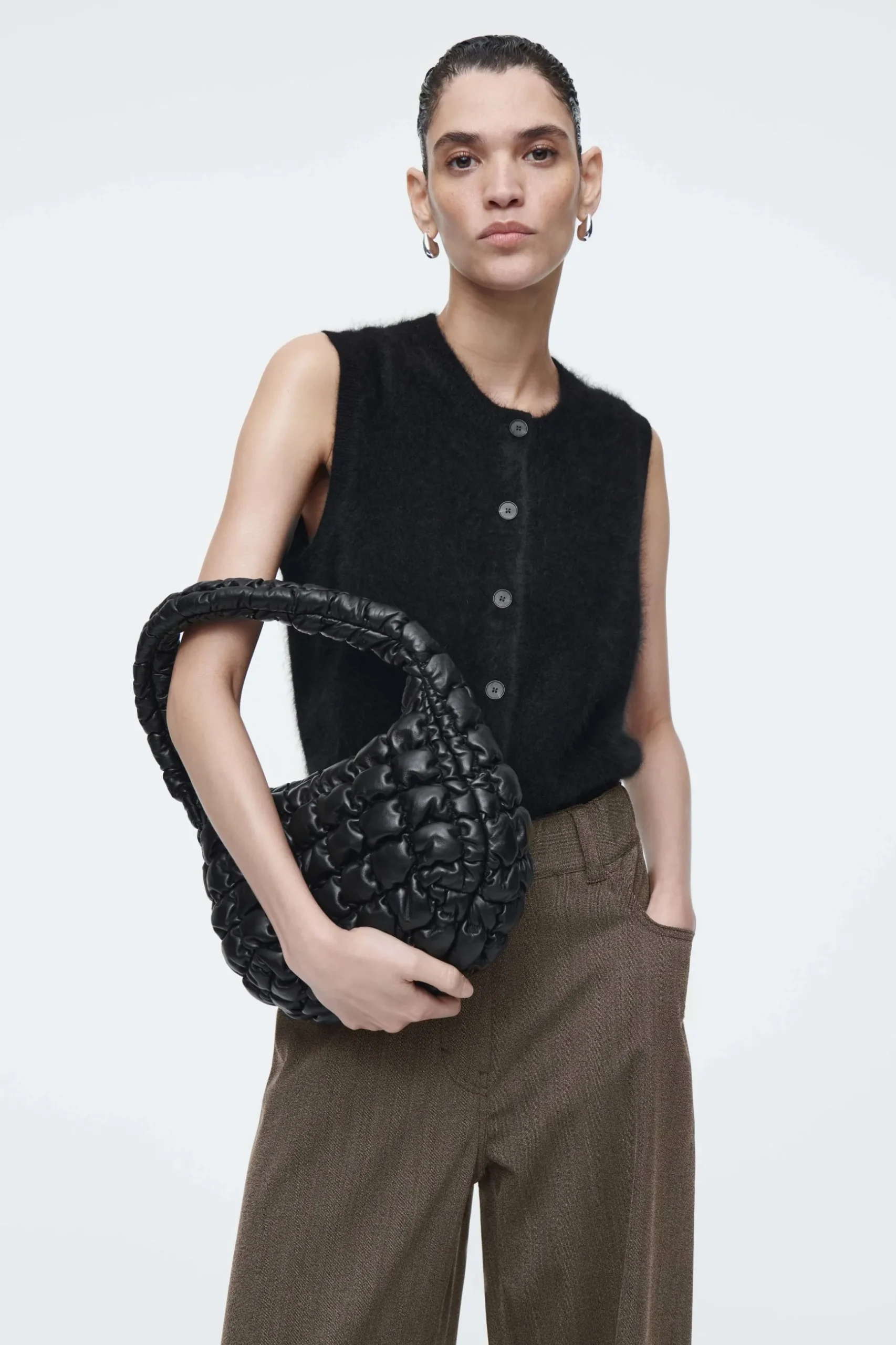Fashion COS PIKOWANA TORBA MINI - SKÓRA Czarny