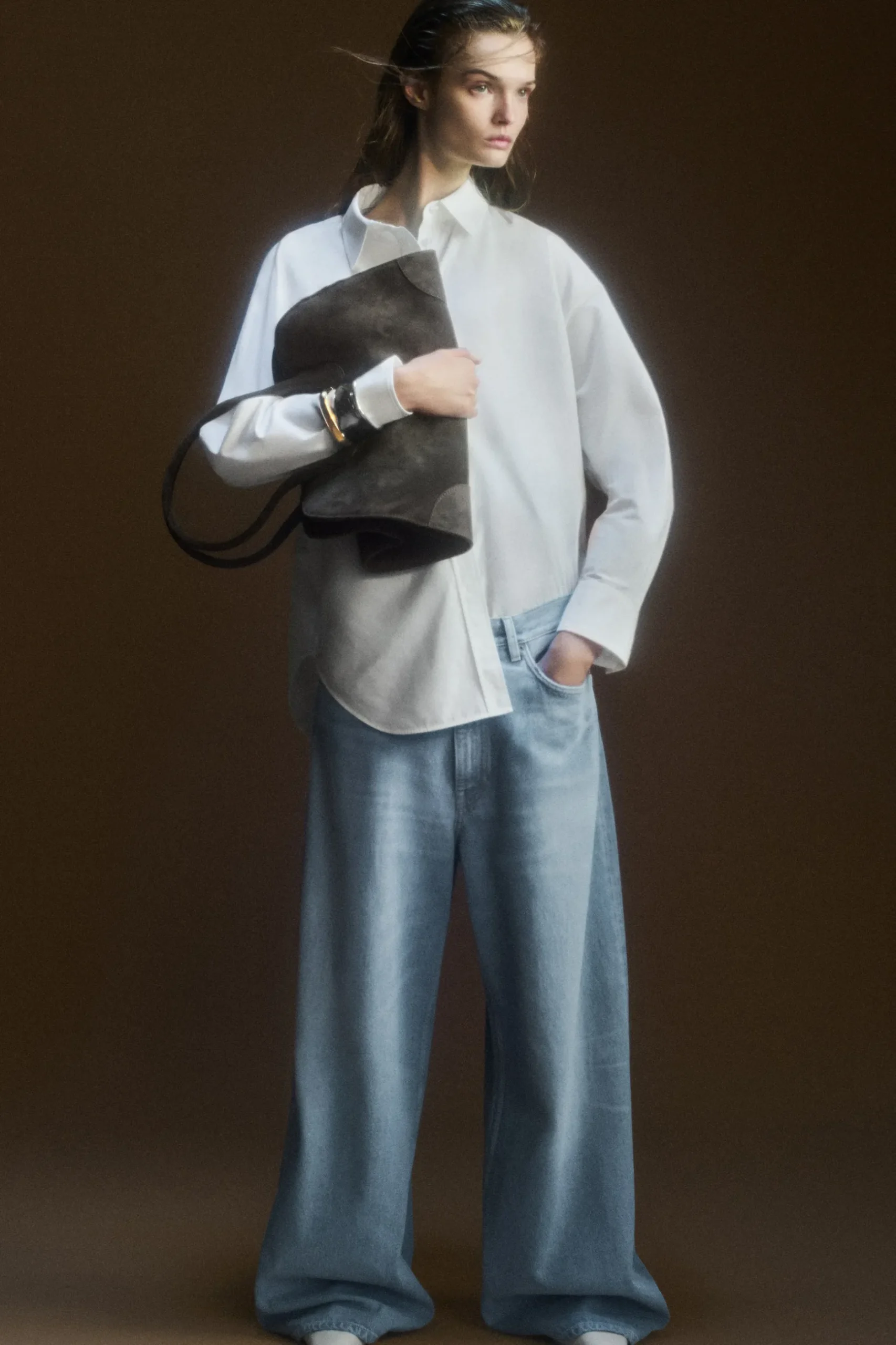 Best COS SKÓRZANA MAŁA TORBA STUDIO TYPU BOWLING BAG Szary