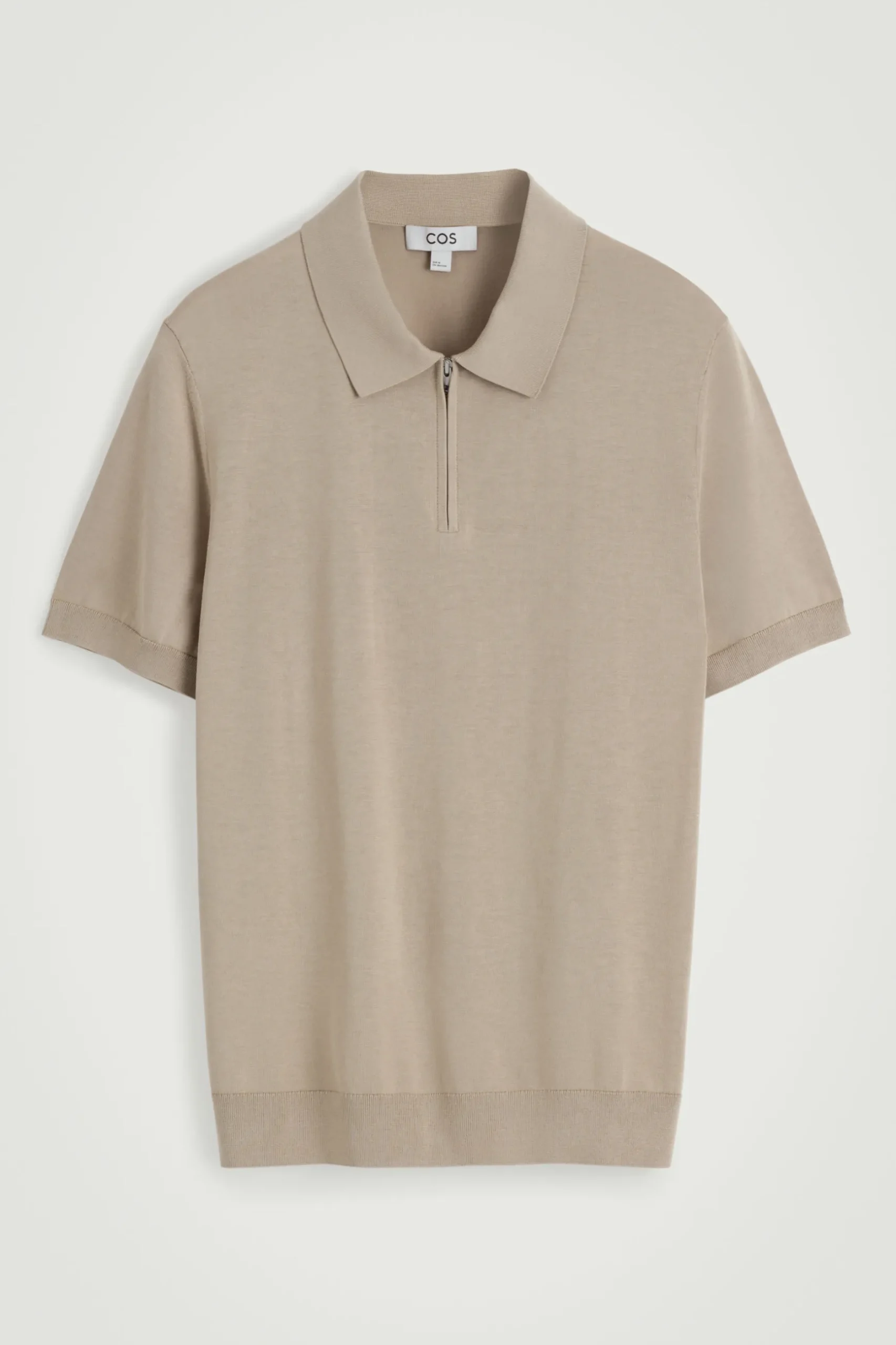 Discount COS SLIM KNITTED SILK ZIPUP POLO SHIRT | Szarobrązowy