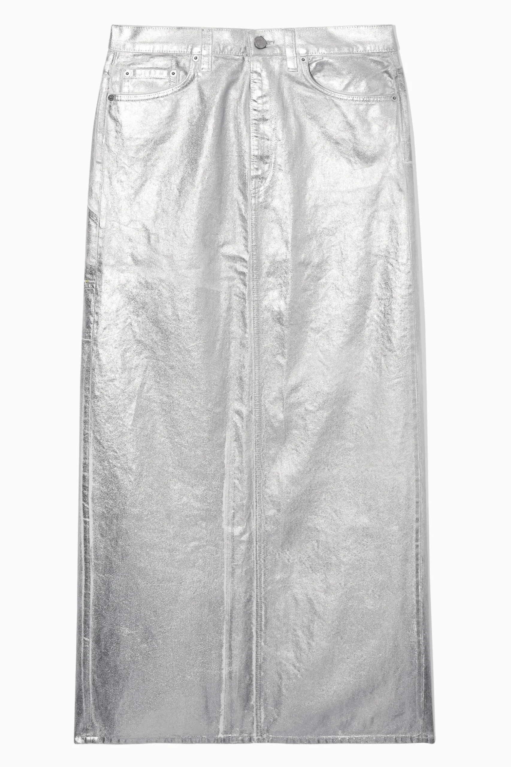 Fashion COS SPÓDNICA MAXI Z POWLEKANEGO DENIMU