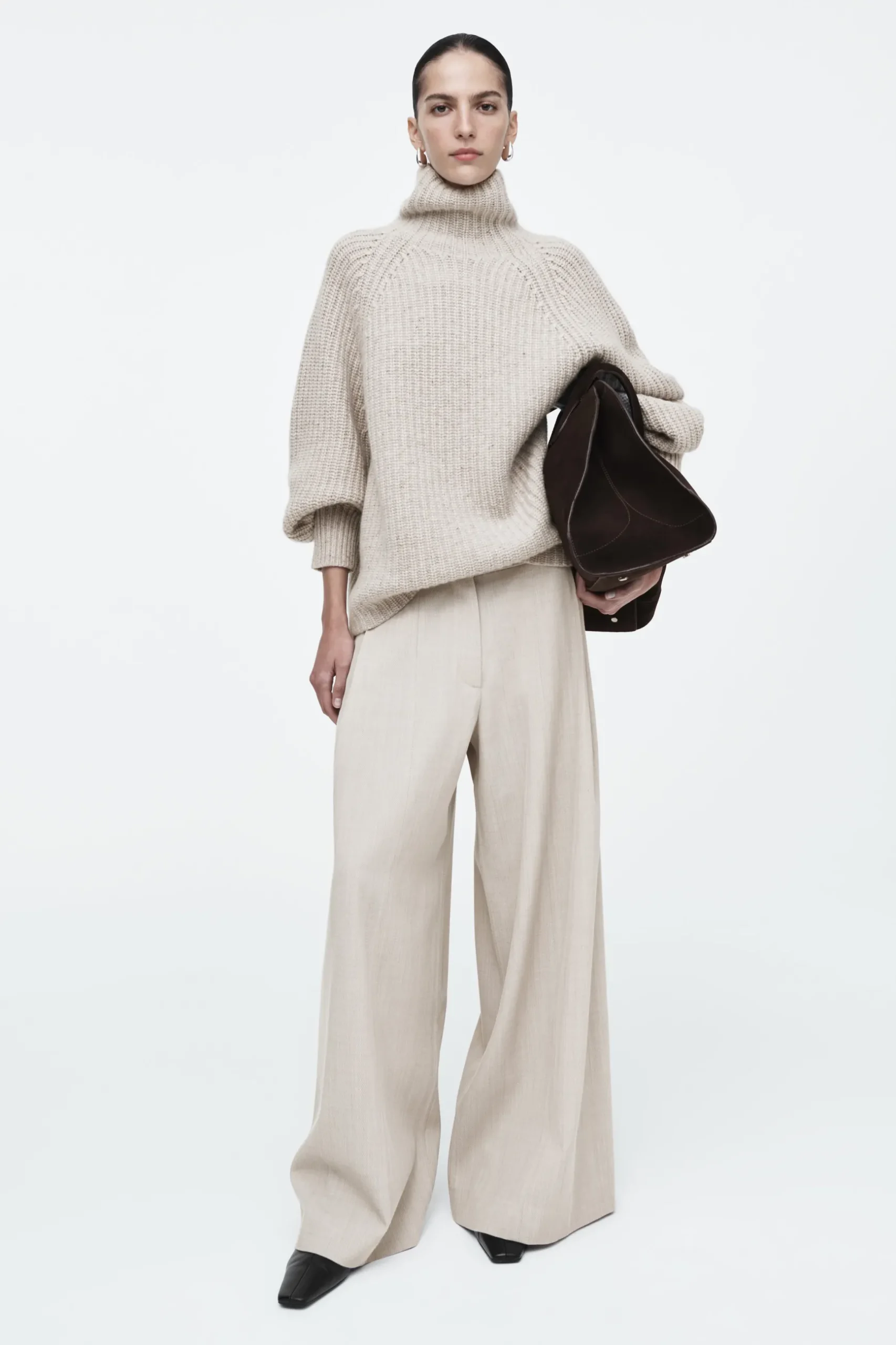 Fashion COS SZEROKIE SPODNIE Z MIESZANKI Z WEŁNĄ – RELAXED FIT