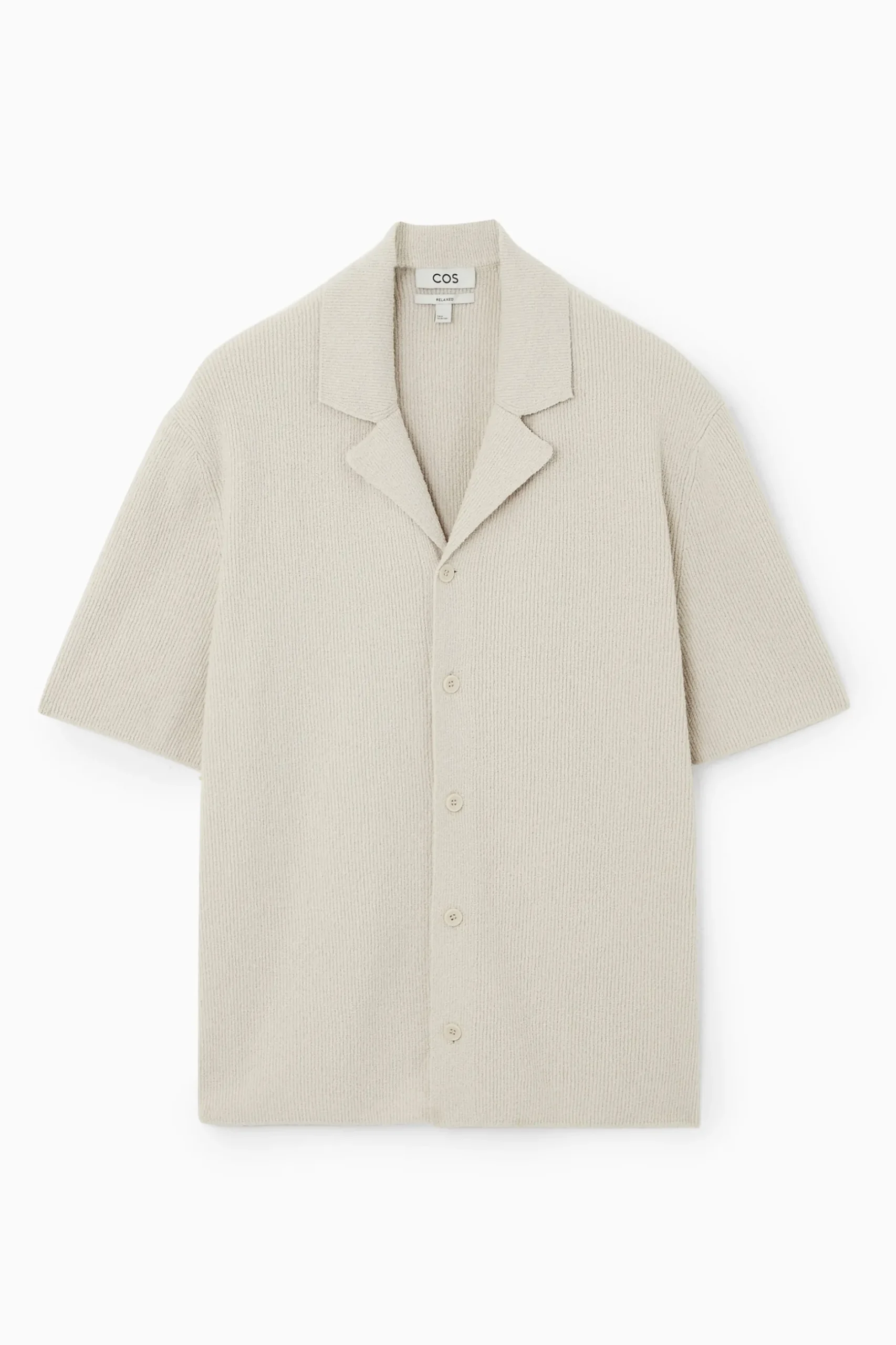 New COS KOSZULA Z DZIANINY BOUCLÉ Z BAWEŁNĄ – RELAXED FIT Kamień