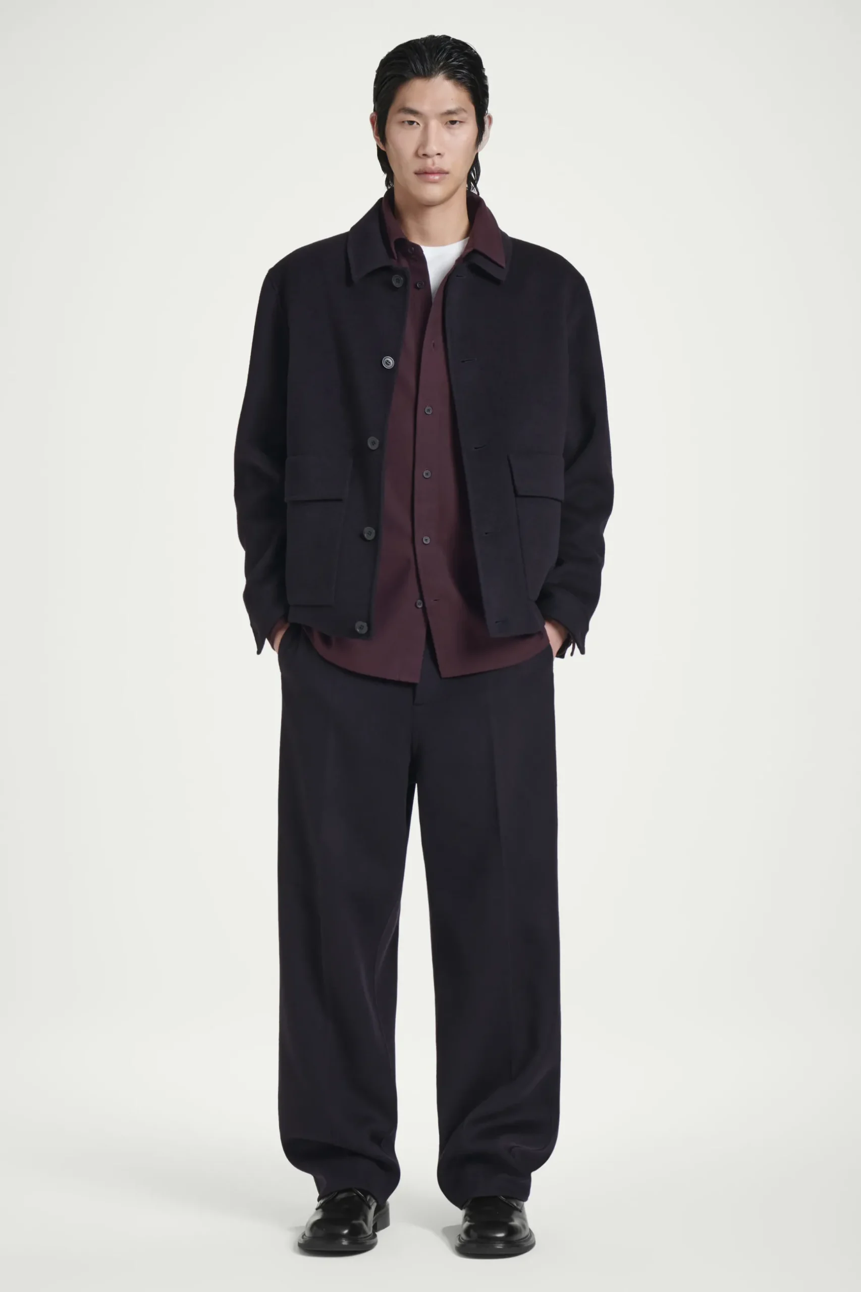New COS KOSZULA ZE SZCZOTKOWANEGO MATERIAŁU – RELAXED FIT Burgundowy
