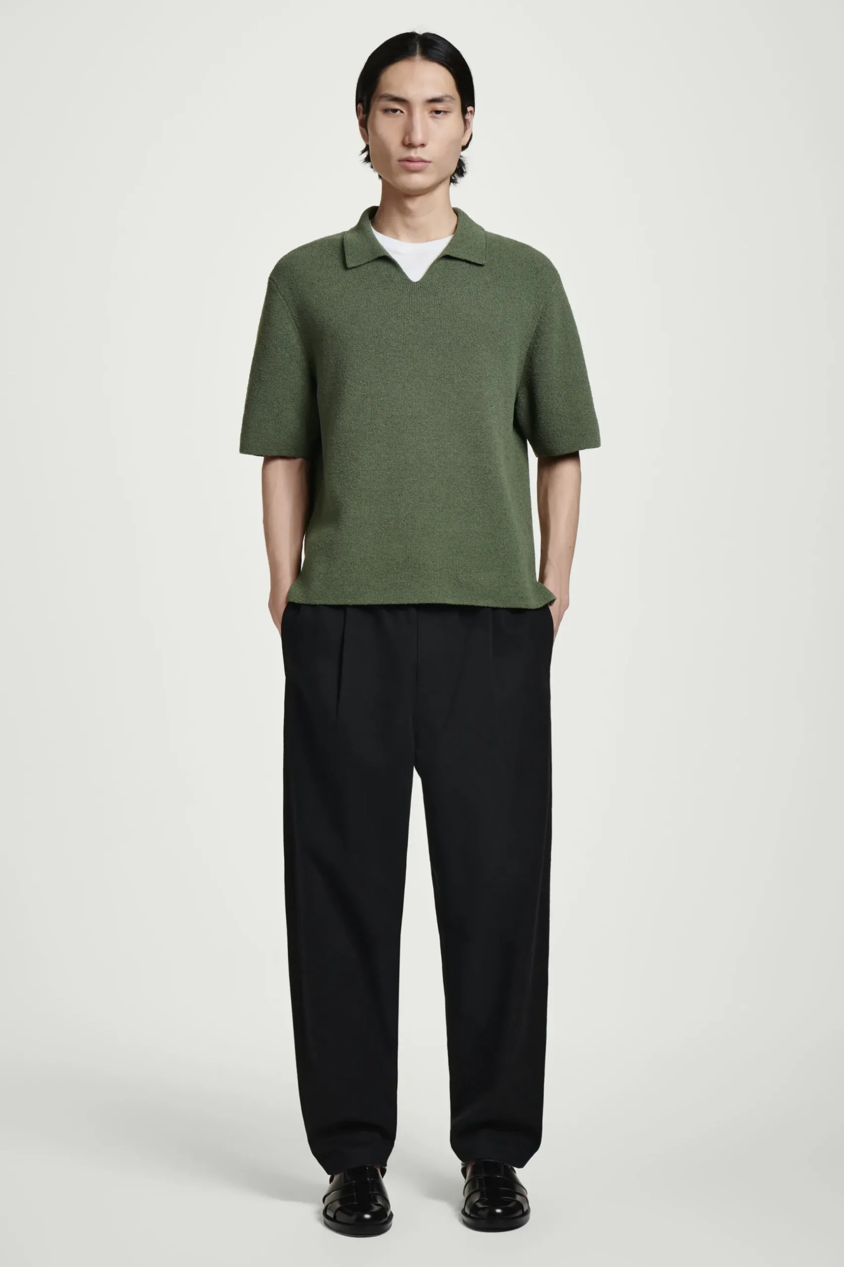 New COS KOSZULKA POLO Z DZIANINY BOUCLÉ Zielony