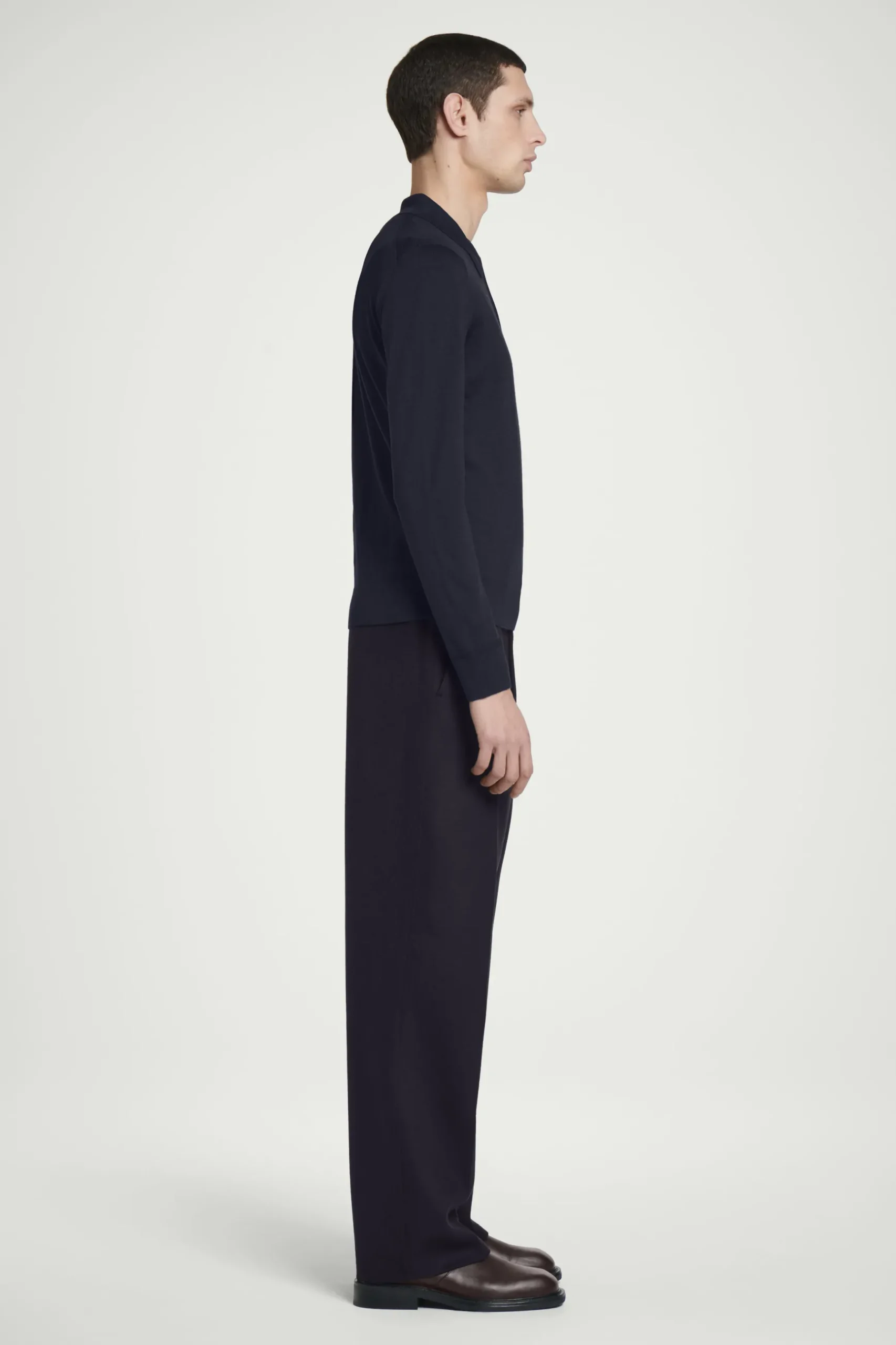 New COS KOSZULKA POLO Z WEŁNY MERINO Granatowy