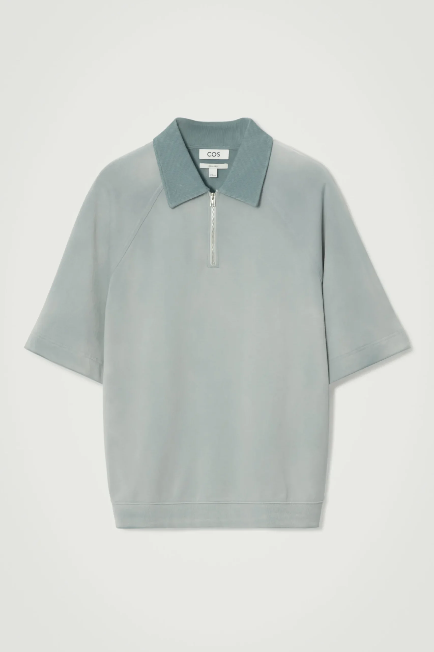New COS KOSZULKA POLO Z ZAMKIEM I EFEKTEM SPRANIA Niebieski
