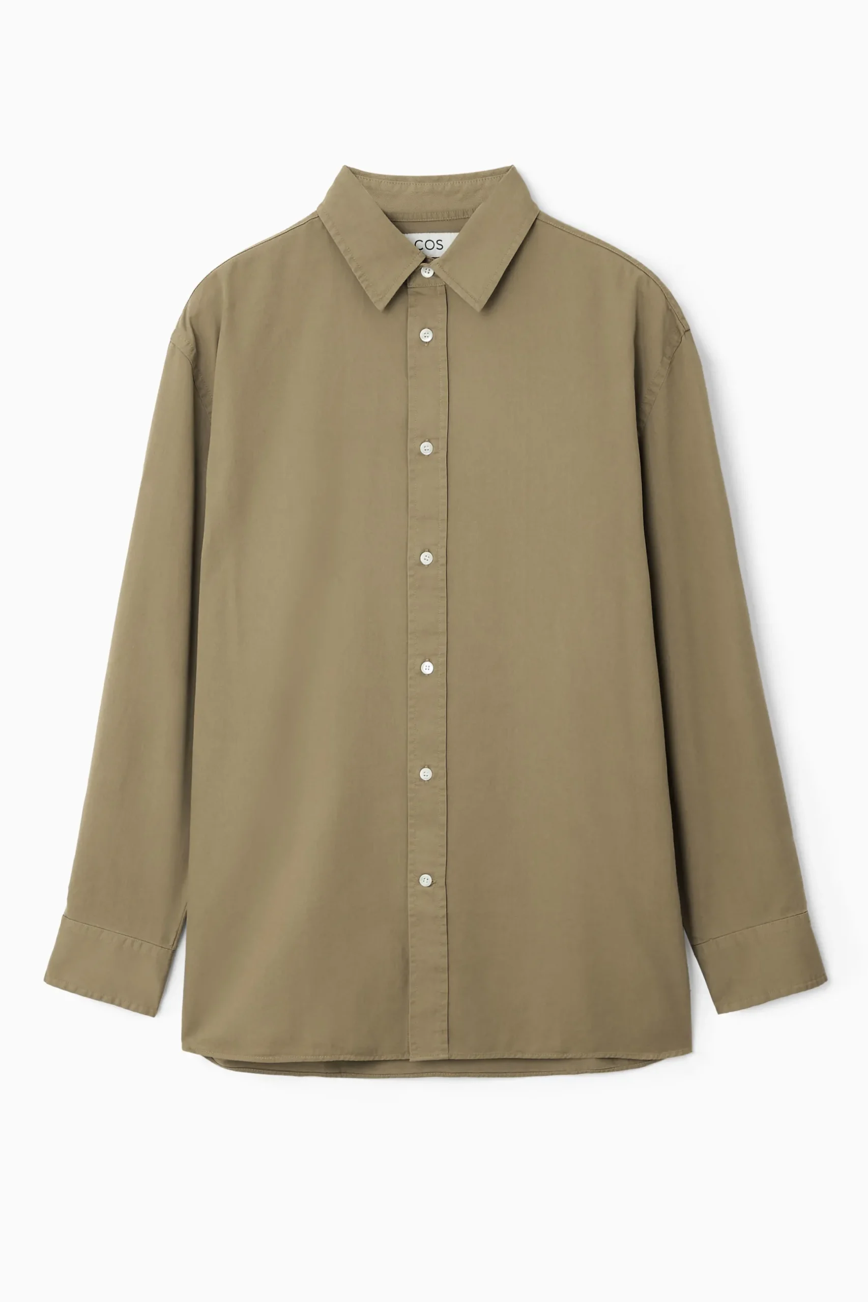 Fashion COS OVERSIZE'OWA KOSZULA Z LEKKIEGO DIAGONALU Ciemnobeżowy