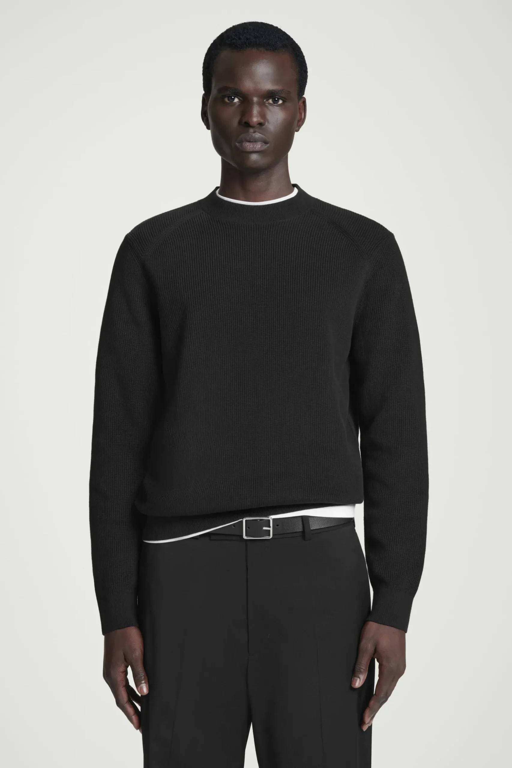 Online COS PRĄŻKOWANY SWETER Z BAWEŁNY – REGULAR FIT Czarny