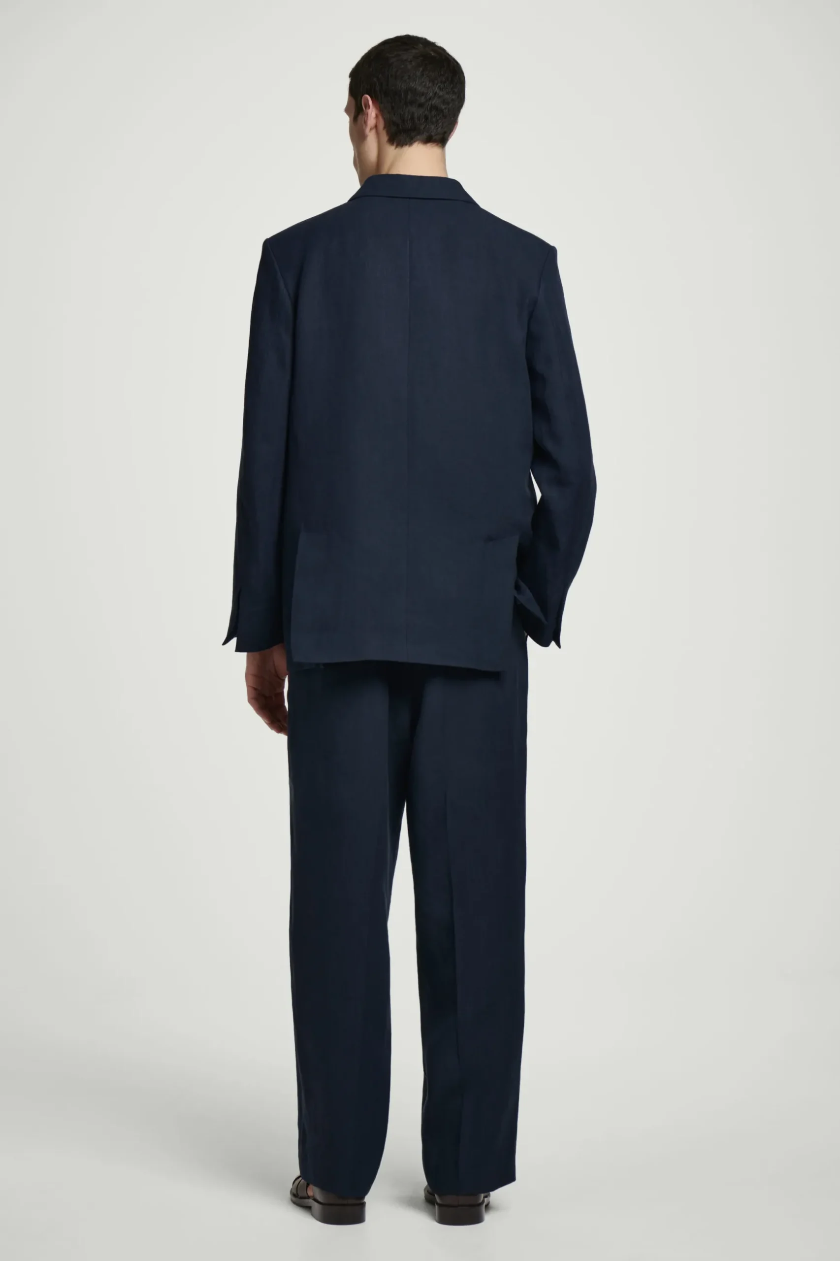 New COS RELAXED DOUBLEBREASTED LINEN BLAZER Granatowy