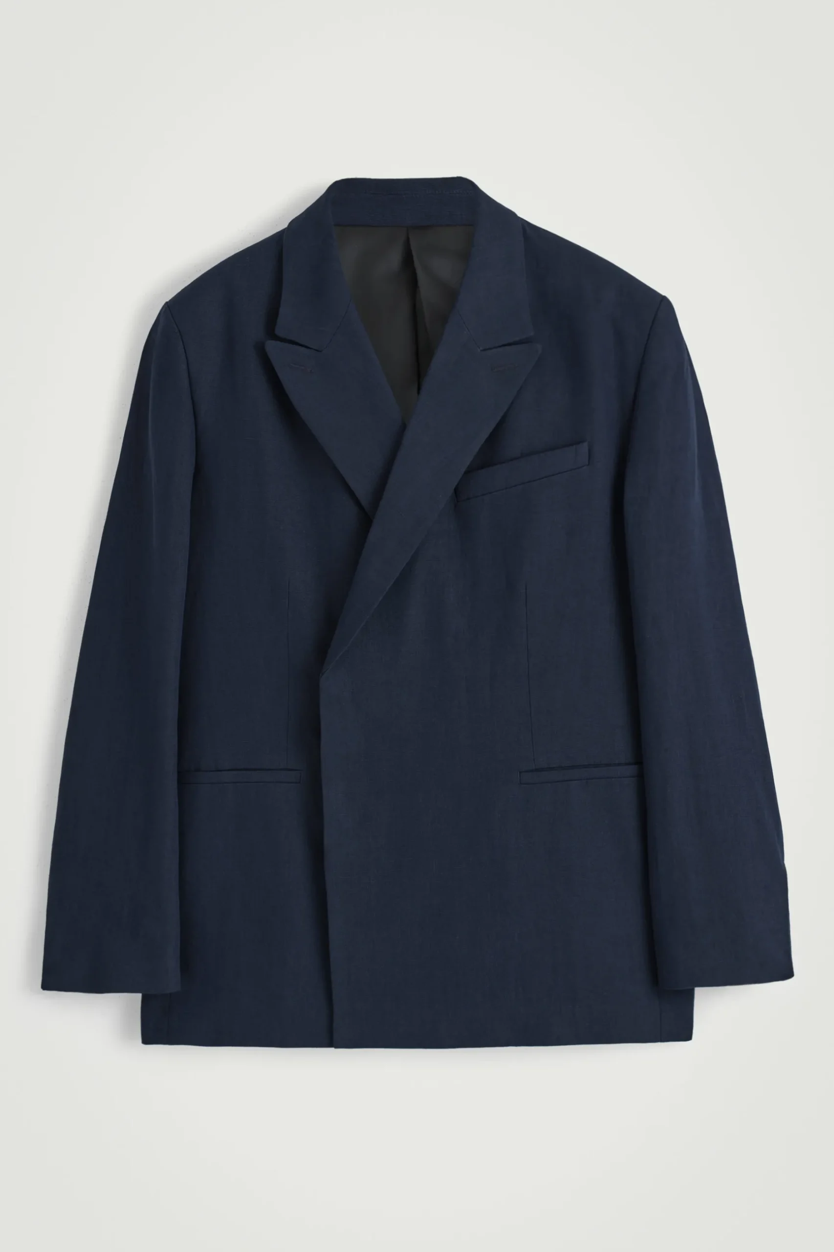 New COS RELAXED DOUBLEBREASTED LINEN BLAZER Granatowy