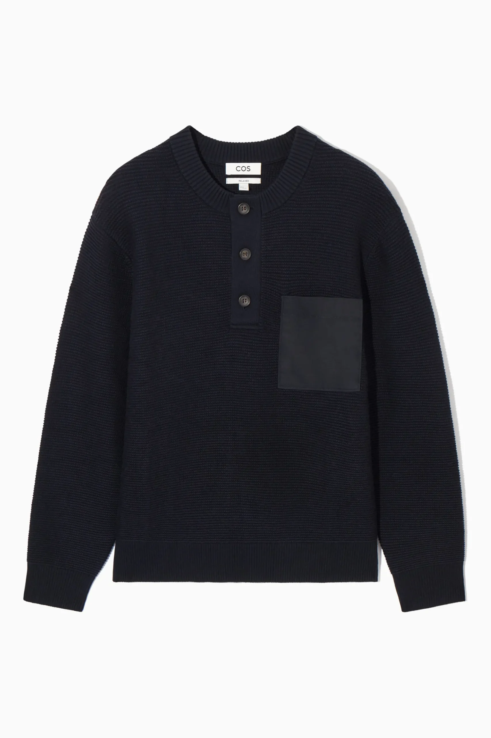 Sale COS SWETER HENLEY Z WAFLOWEJ DZIANINY Granatowy