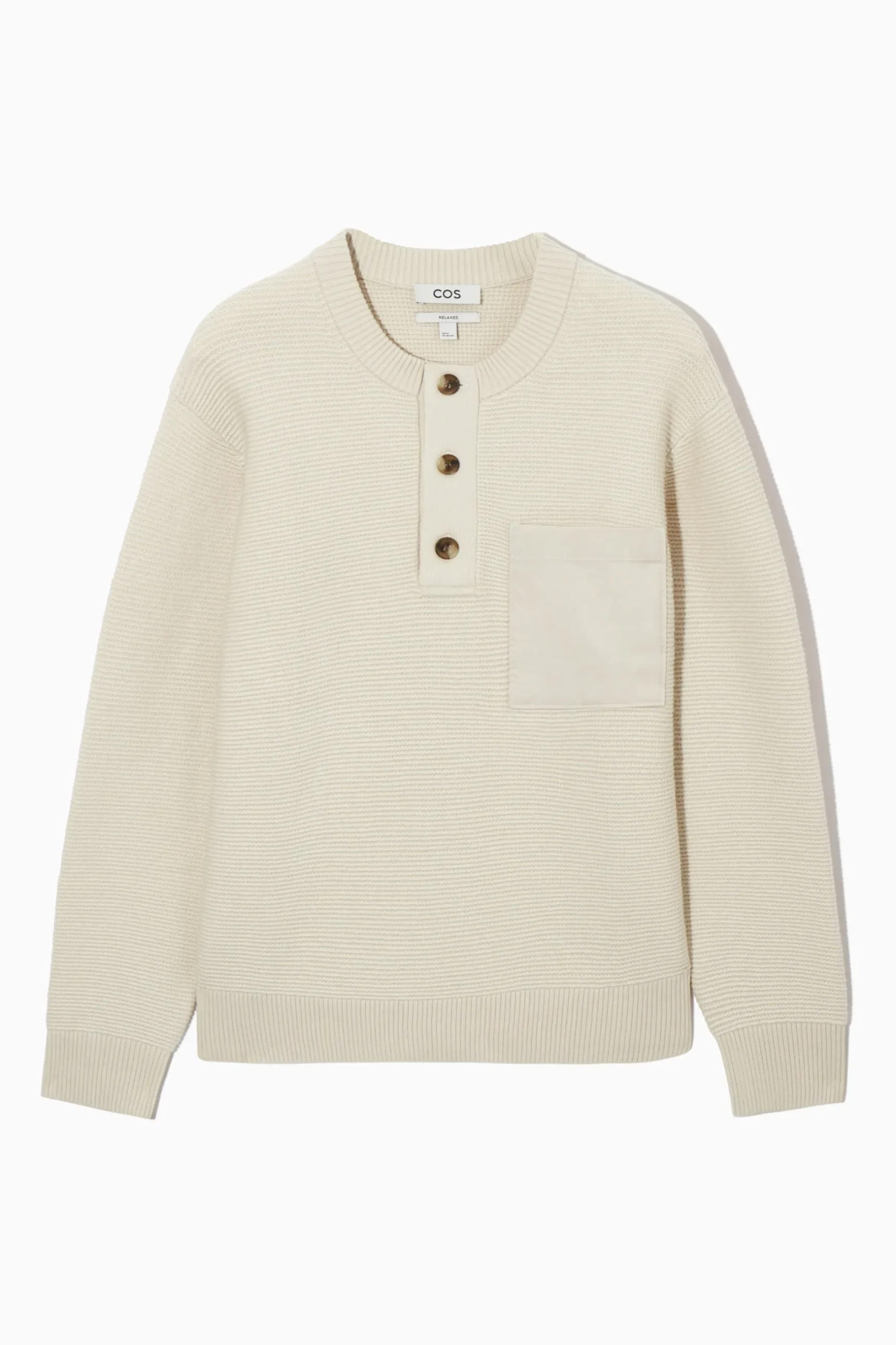 Discount COS SWETER HENLEY Z WAFLOWEJ DZIANINY Kremowy
