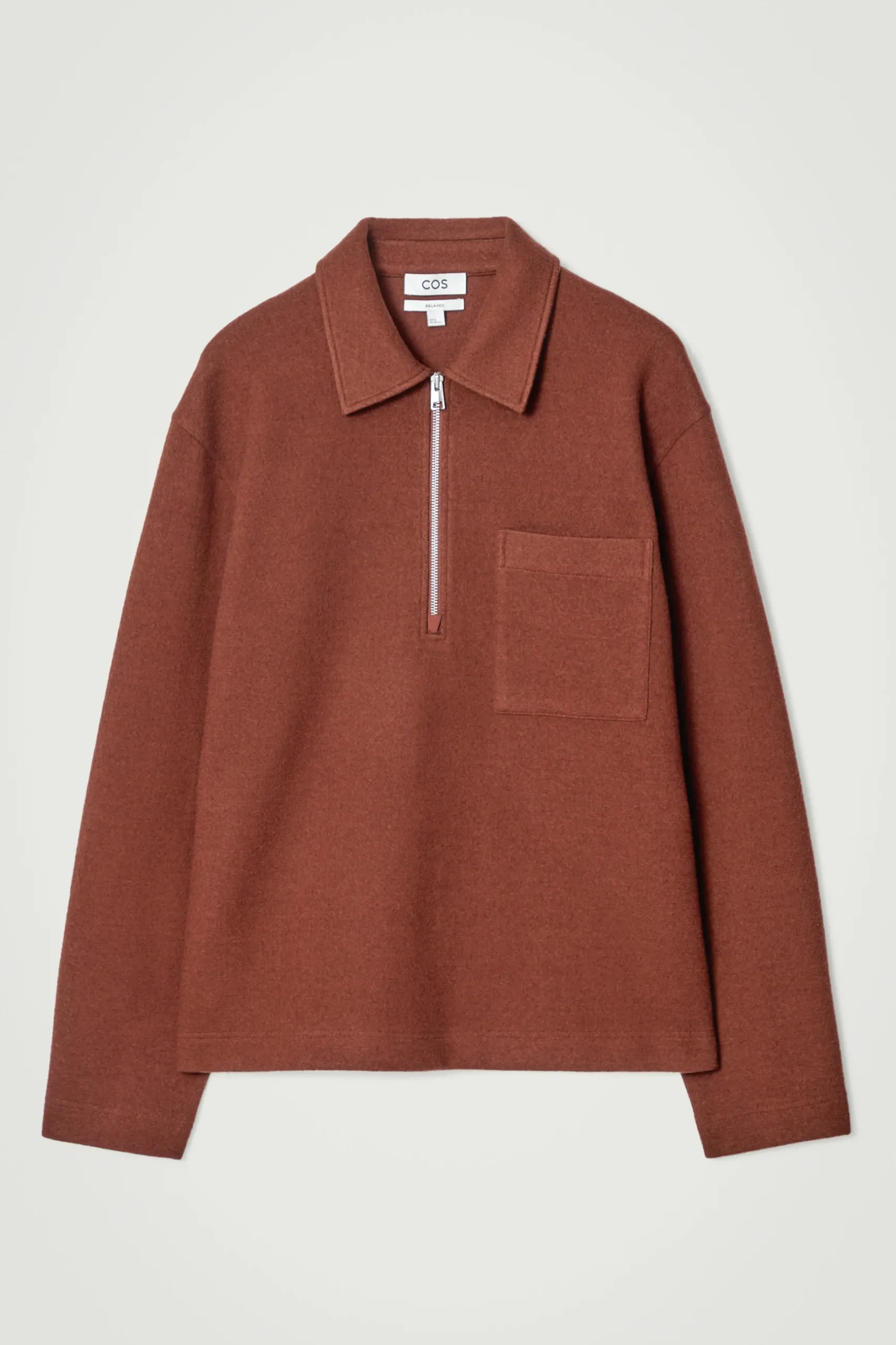 Hot COS SWETER Z MIESZANKI Z GOTOWANĄ WEŁNĄ Z SUWAKIEM Rdzawy