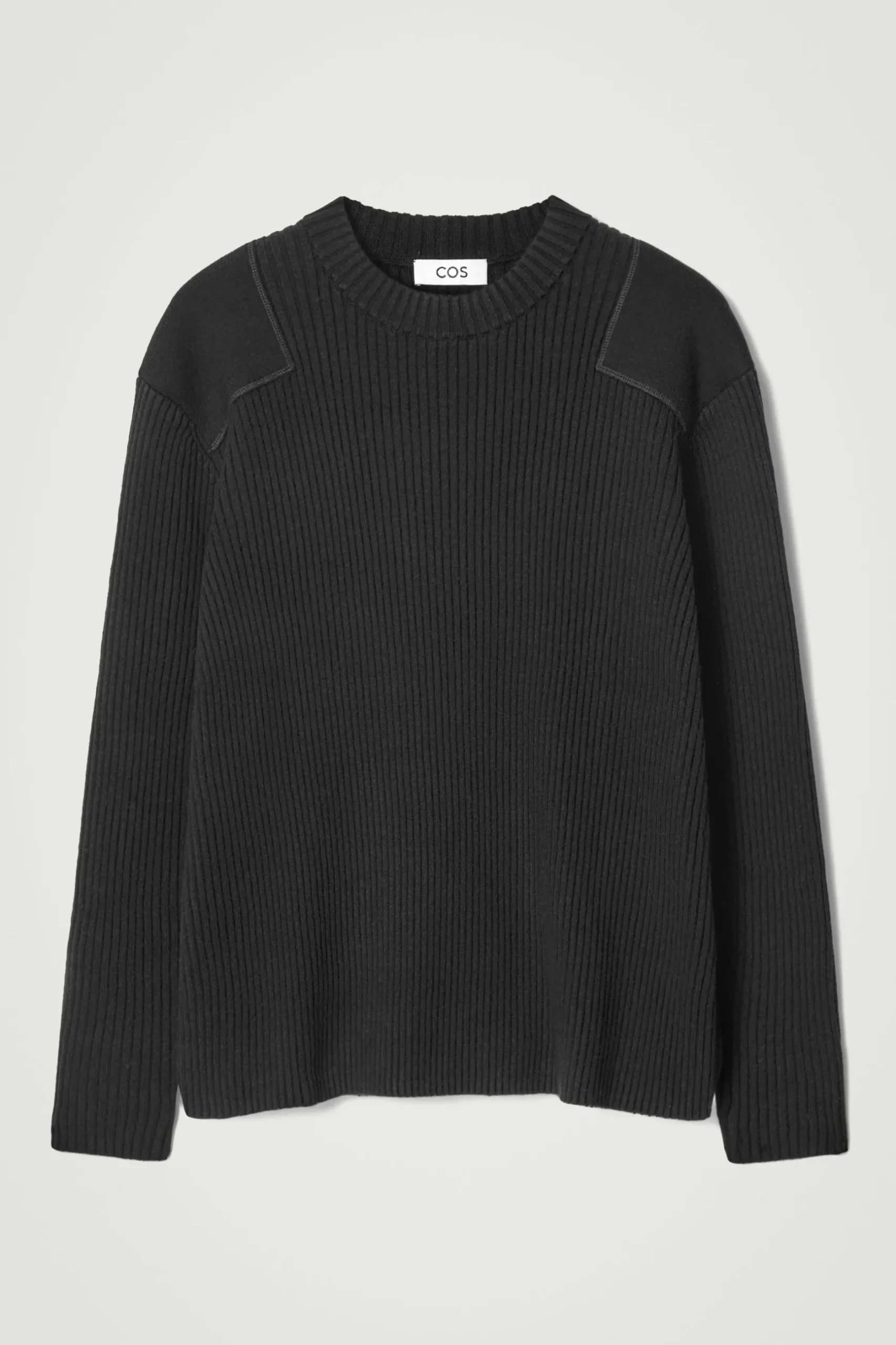 New COS SWETER Z MIESZANKI Z WEŁNĄ Z ŁATAMI Czarny