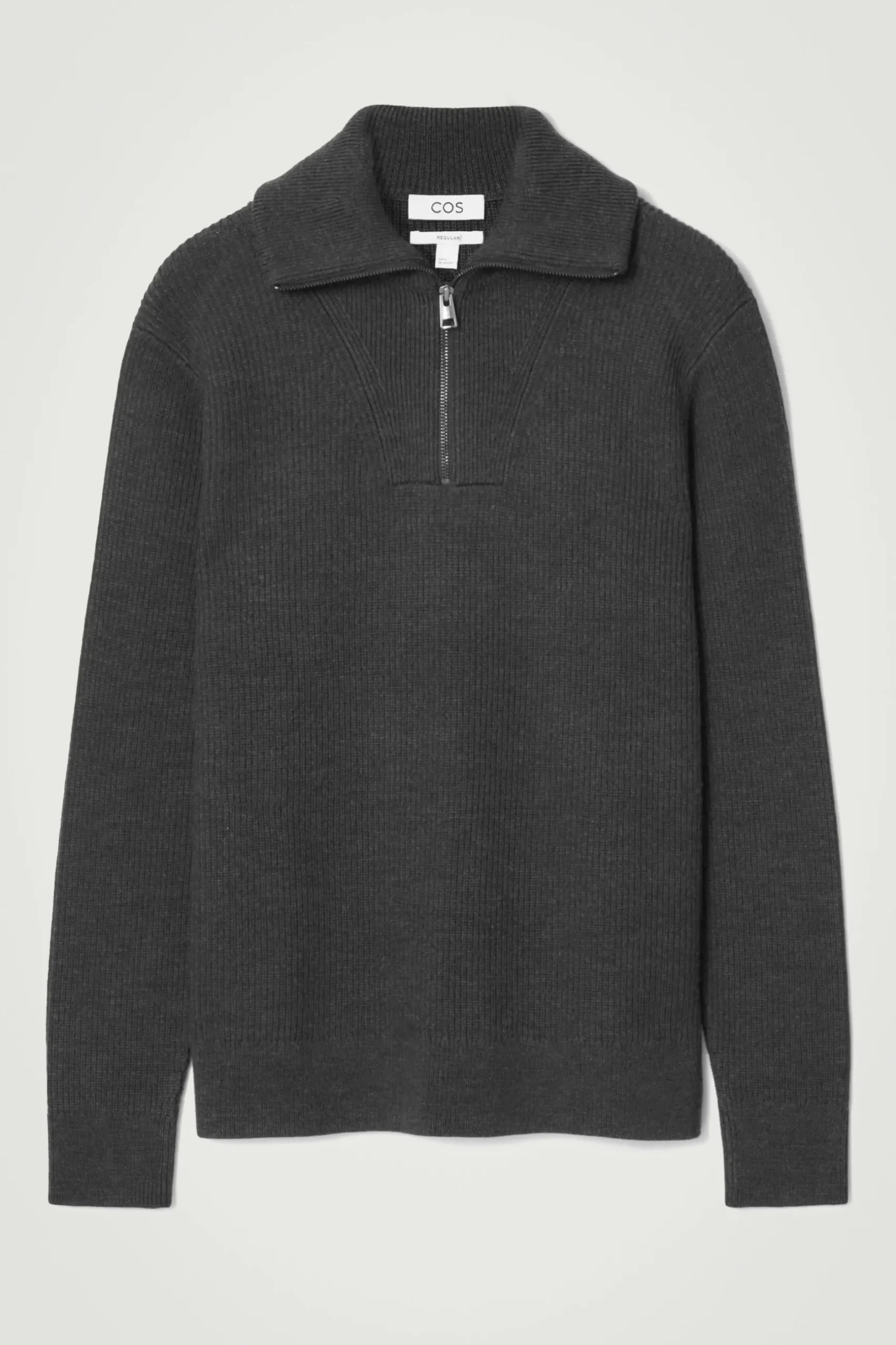 Sale COS SWETER Z WEŁNY I BAWEŁNY Z KRÓTKIM SUWAKIEM Ciemnoszary