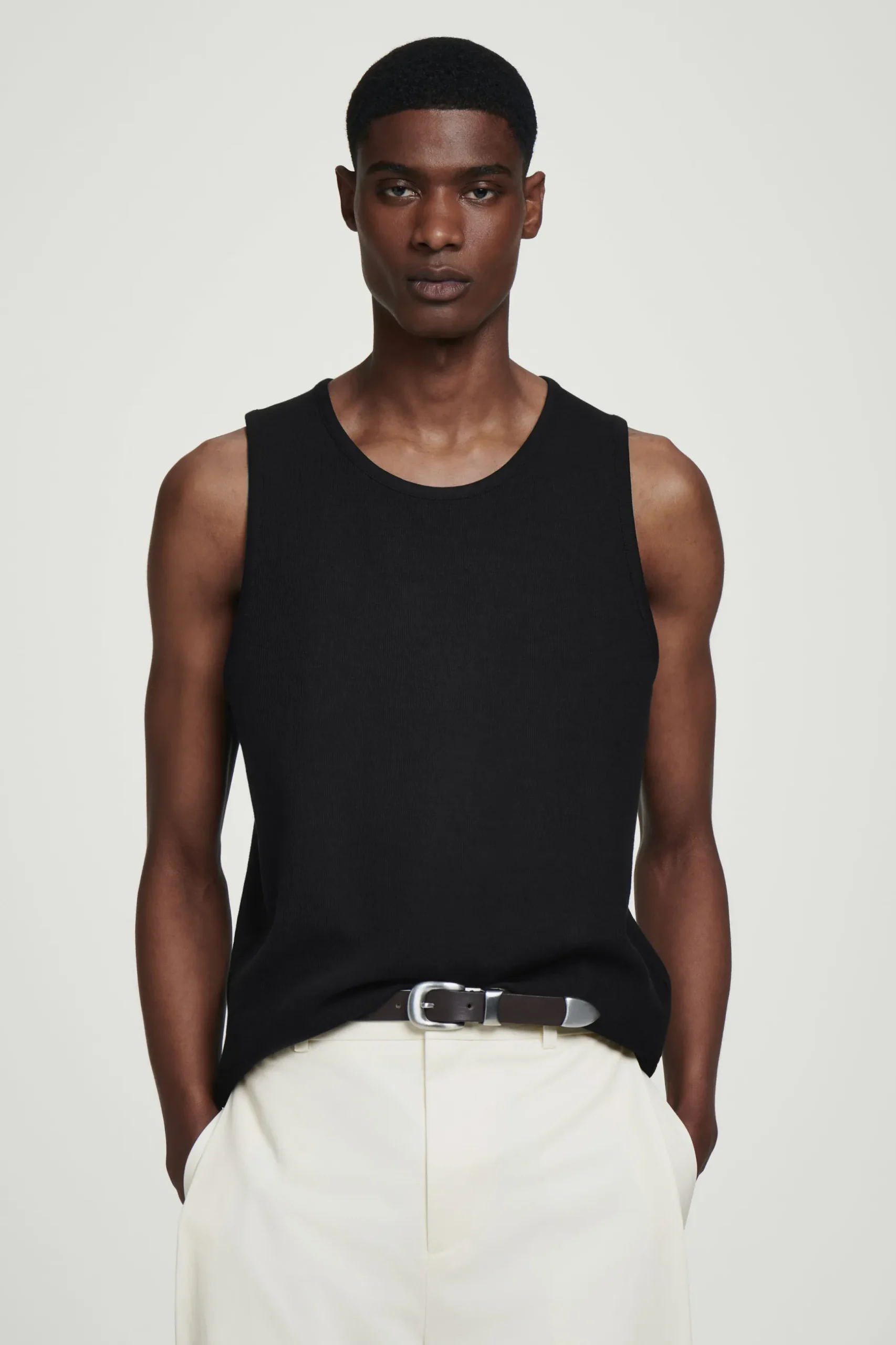 New COS TEXTURED COTTONJERSEY TANK TOP Czarny