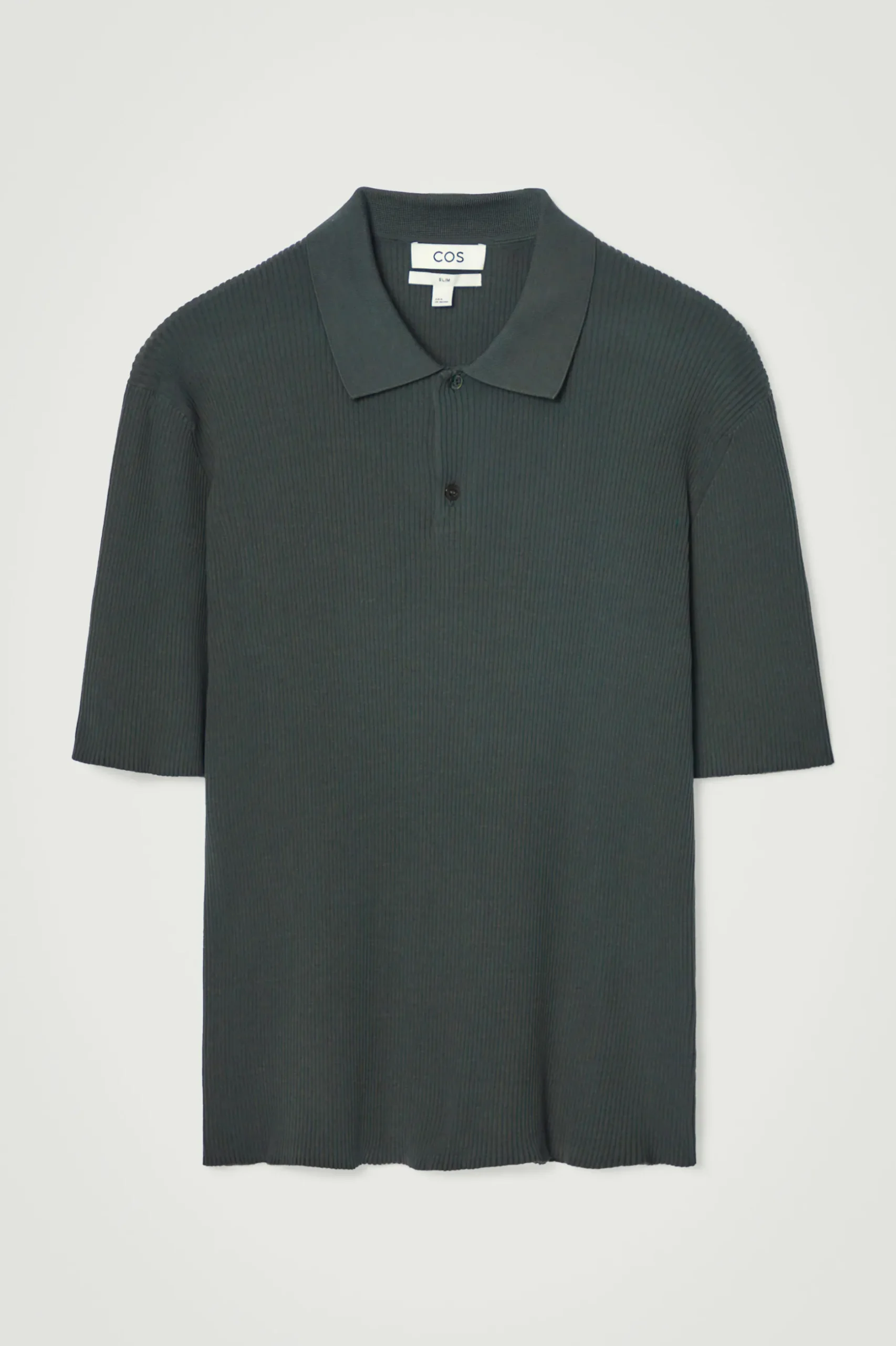 Fashion COS TOP POLO Z PRĄŻKOWANEJ DZIANINY – SLIM FIT Ciemnozielony