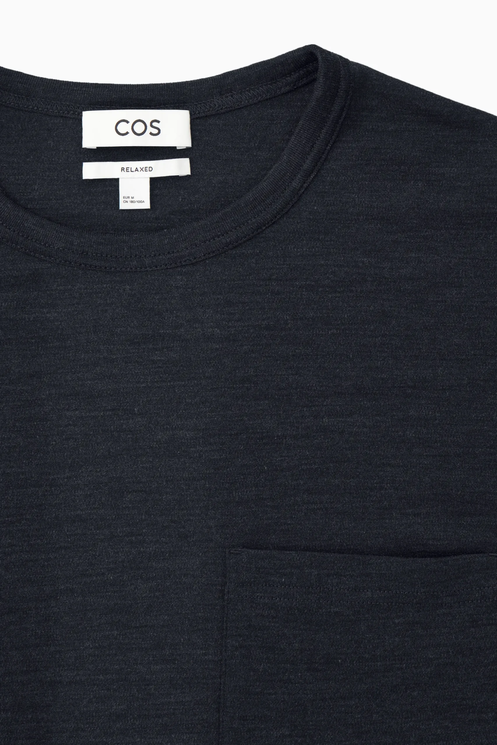 Hot COS T-SHIRT Z DŁUGIM RĘKAWEM Z MIESZANKI Z WEŁNĄ Granatowymelanż
