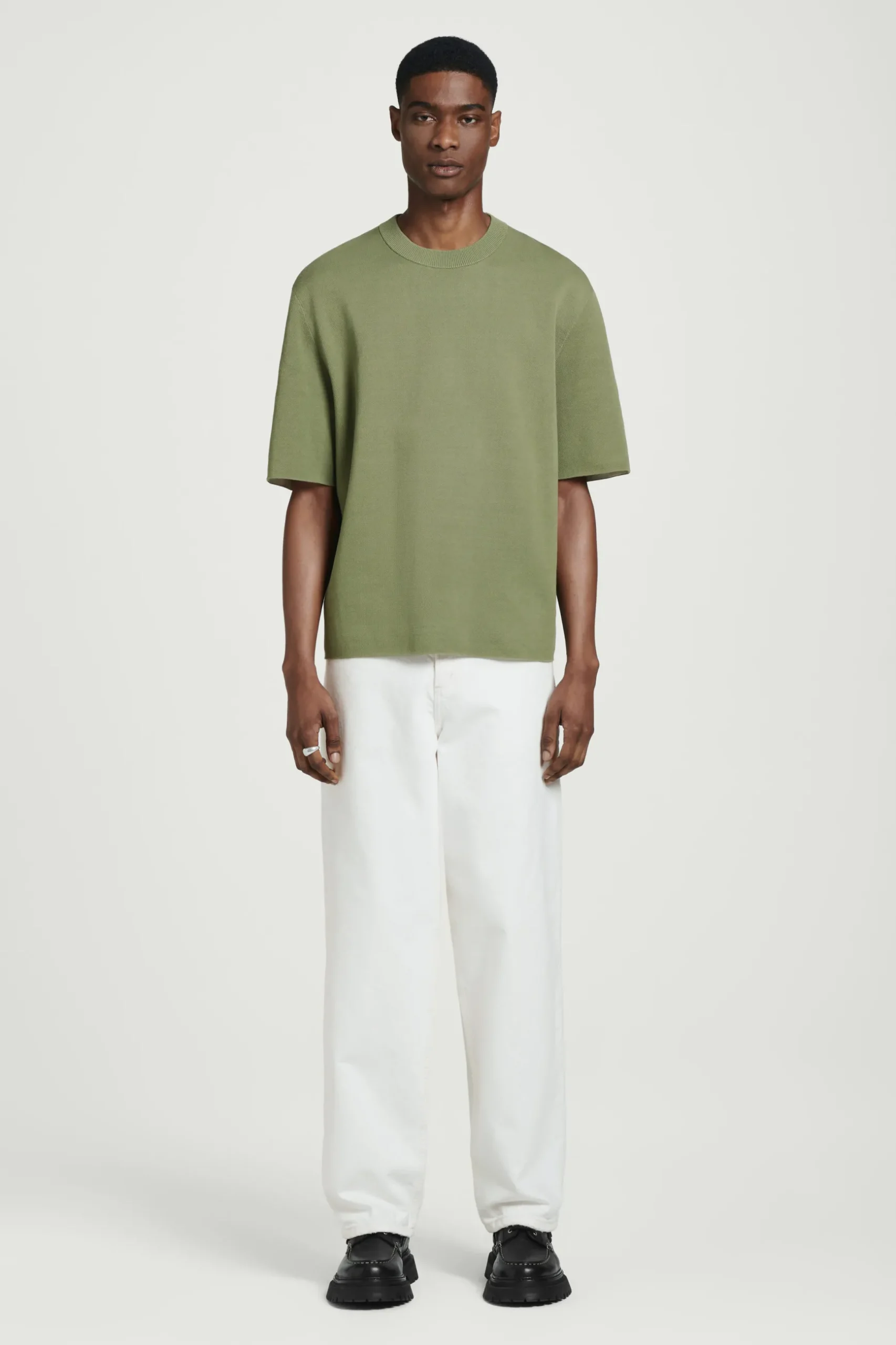 Fashion COS T-SHIRT Z DWUSTRONNEJ DZIANINY – RELAXED FIT Zielony