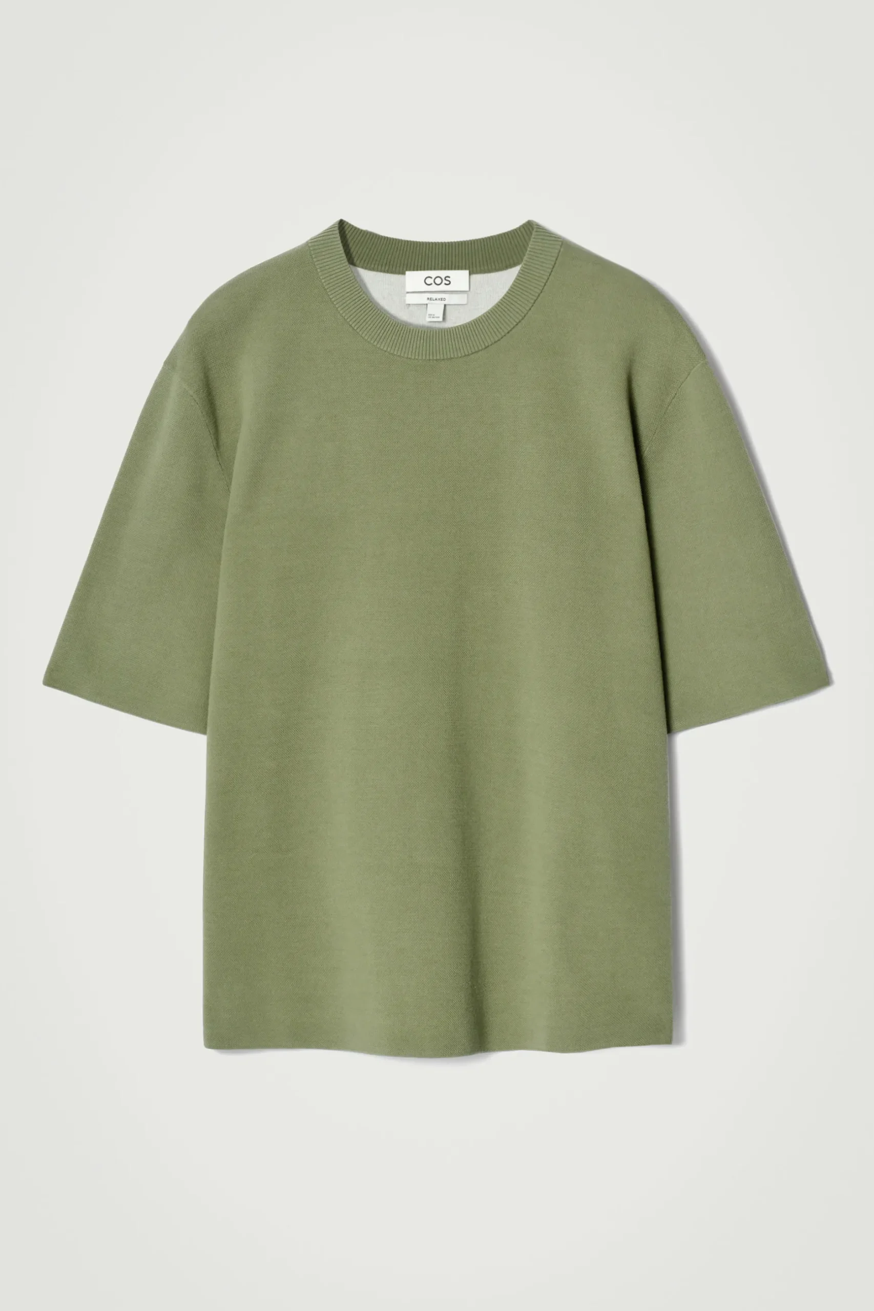 Fashion COS T-SHIRT Z DWUSTRONNEJ DZIANINY – RELAXED FIT Zielony