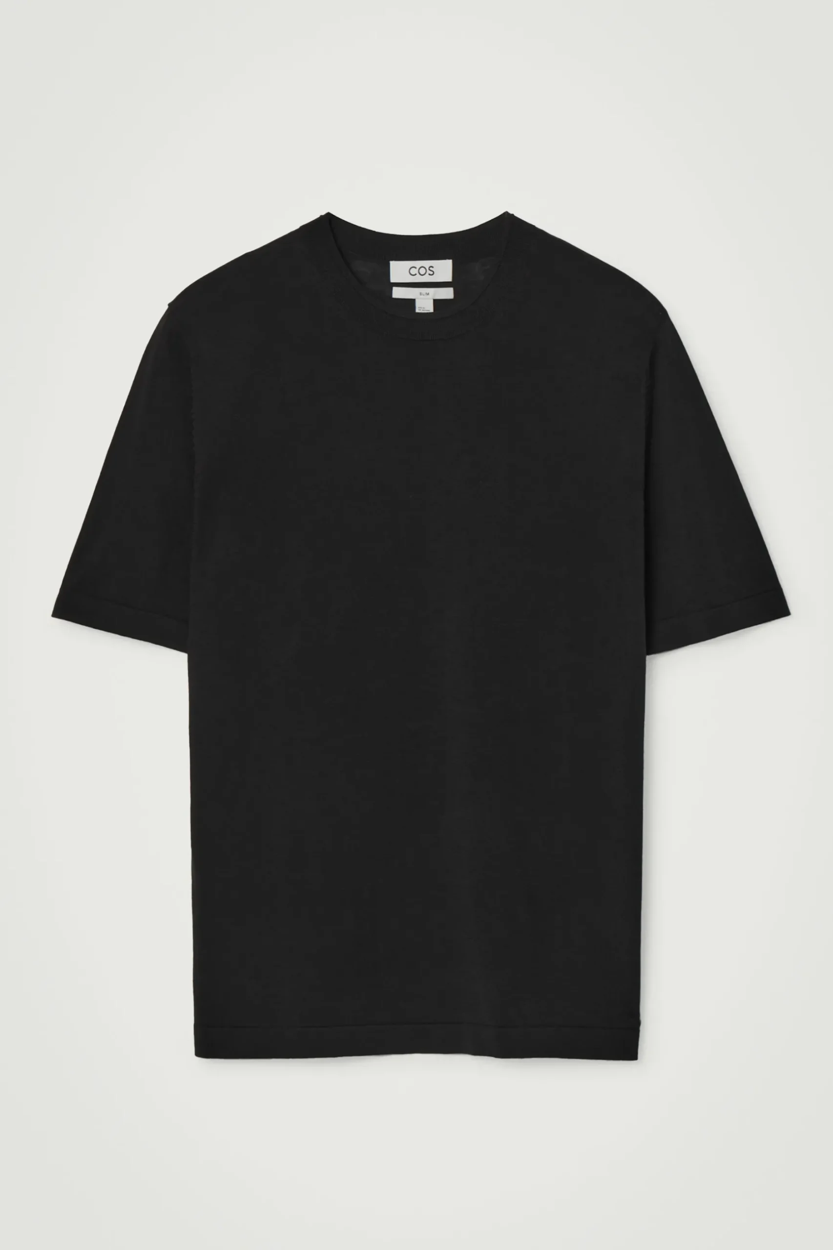 New COS T-SHIRT Z DZIANINY Z JEDWABIEM – SLIM FIT Czarny