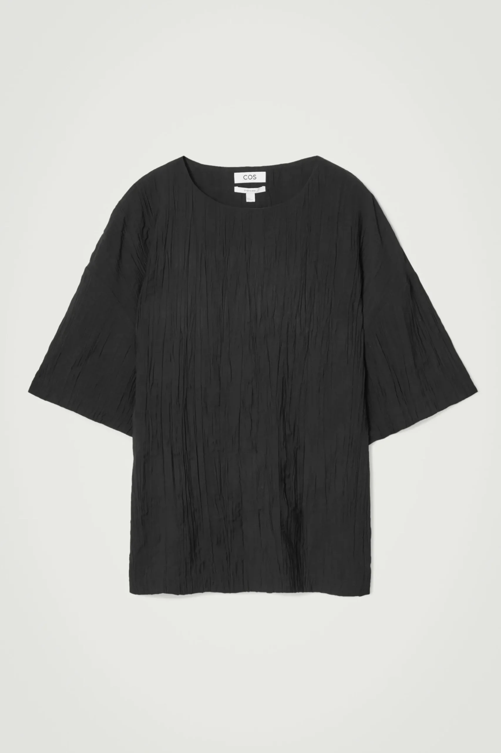 Discount COS T-SHIRT Z MARSZCZONEGO MATERIAŁU – OVERSIZED FIT Czarny