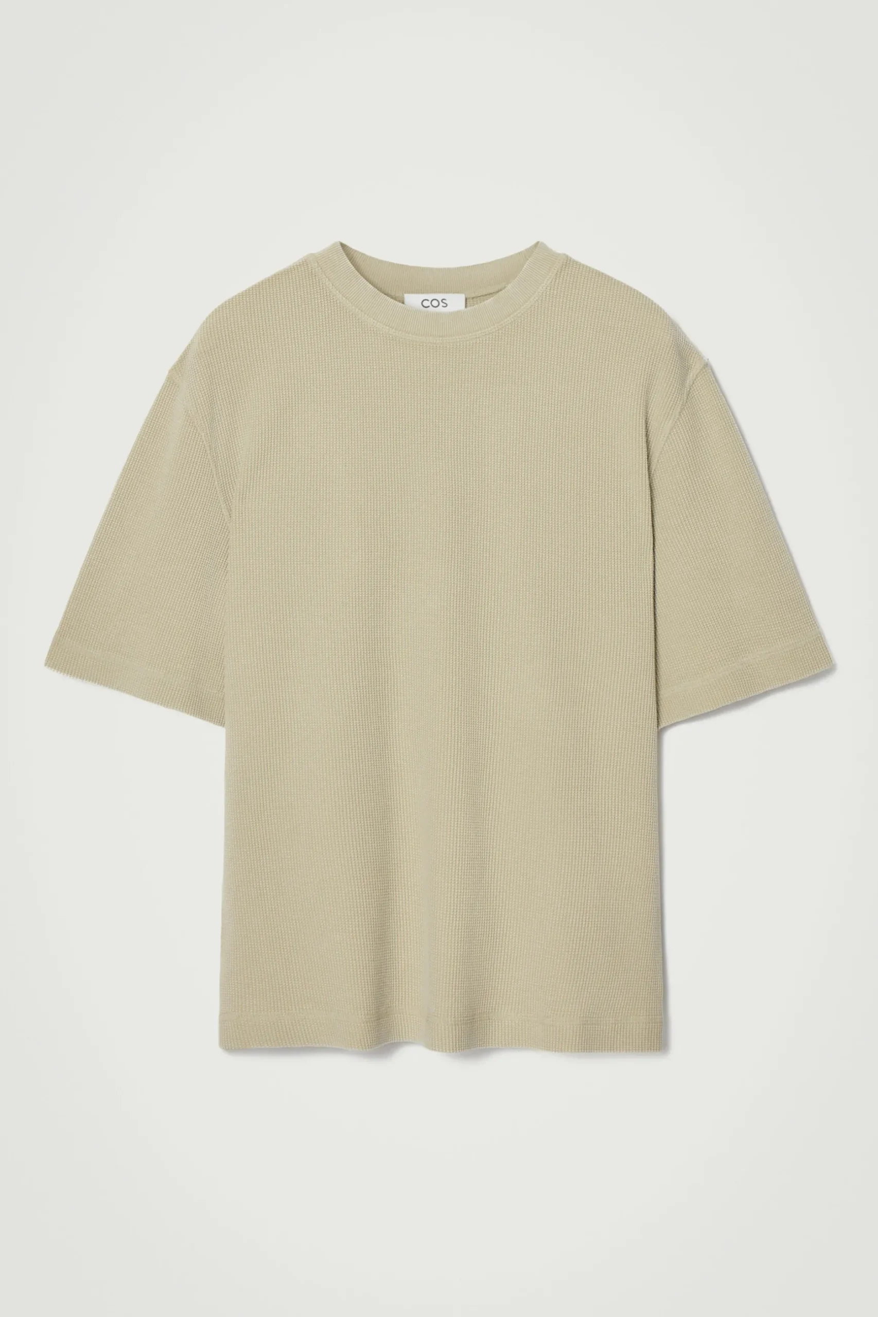 Fashion COS T-SHIRT Z WAFLOWEGO DŻERSEJU – RELAXED FIT Kamień